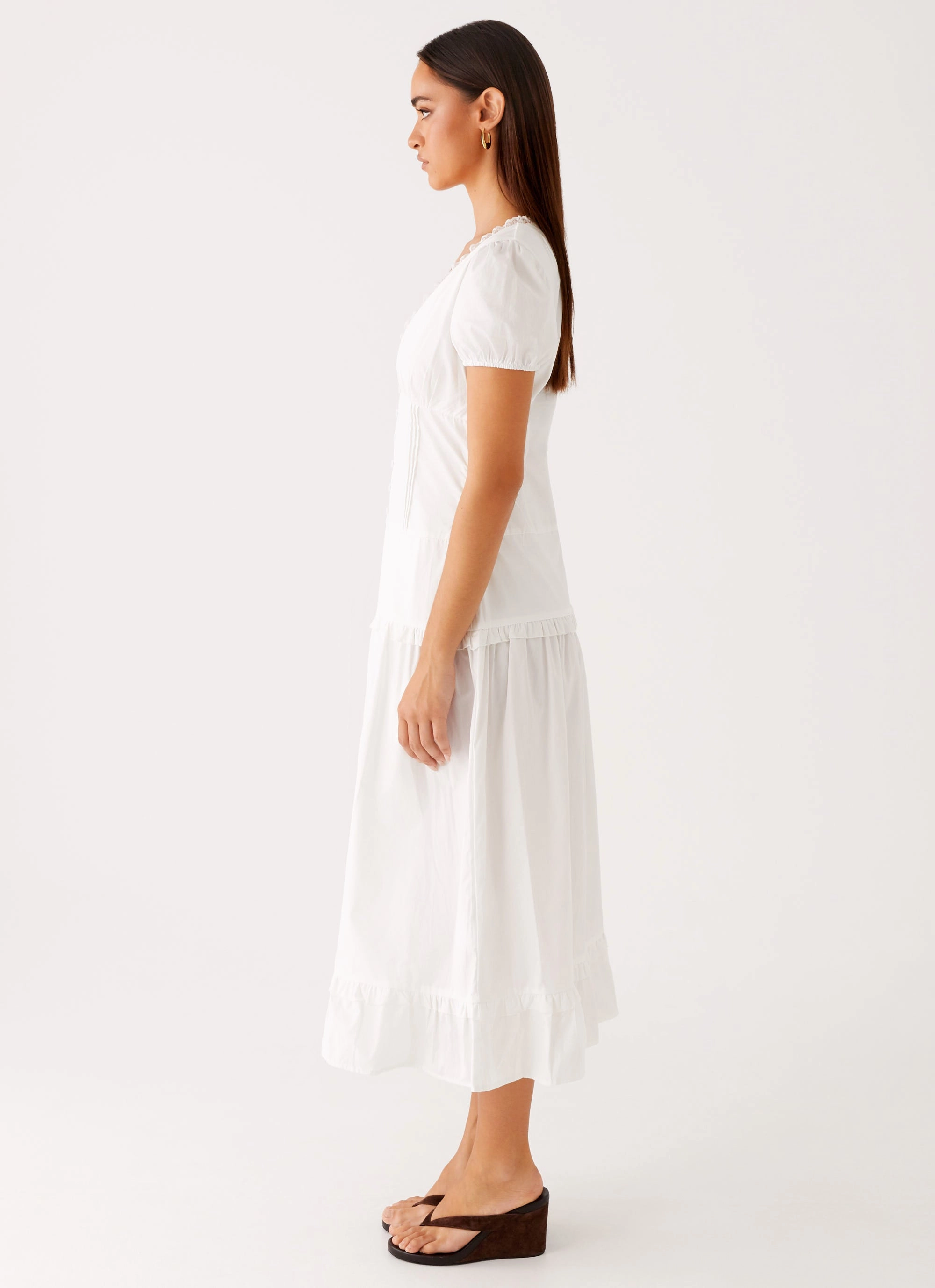 London Midi Dress - White Sage Detail High Neck