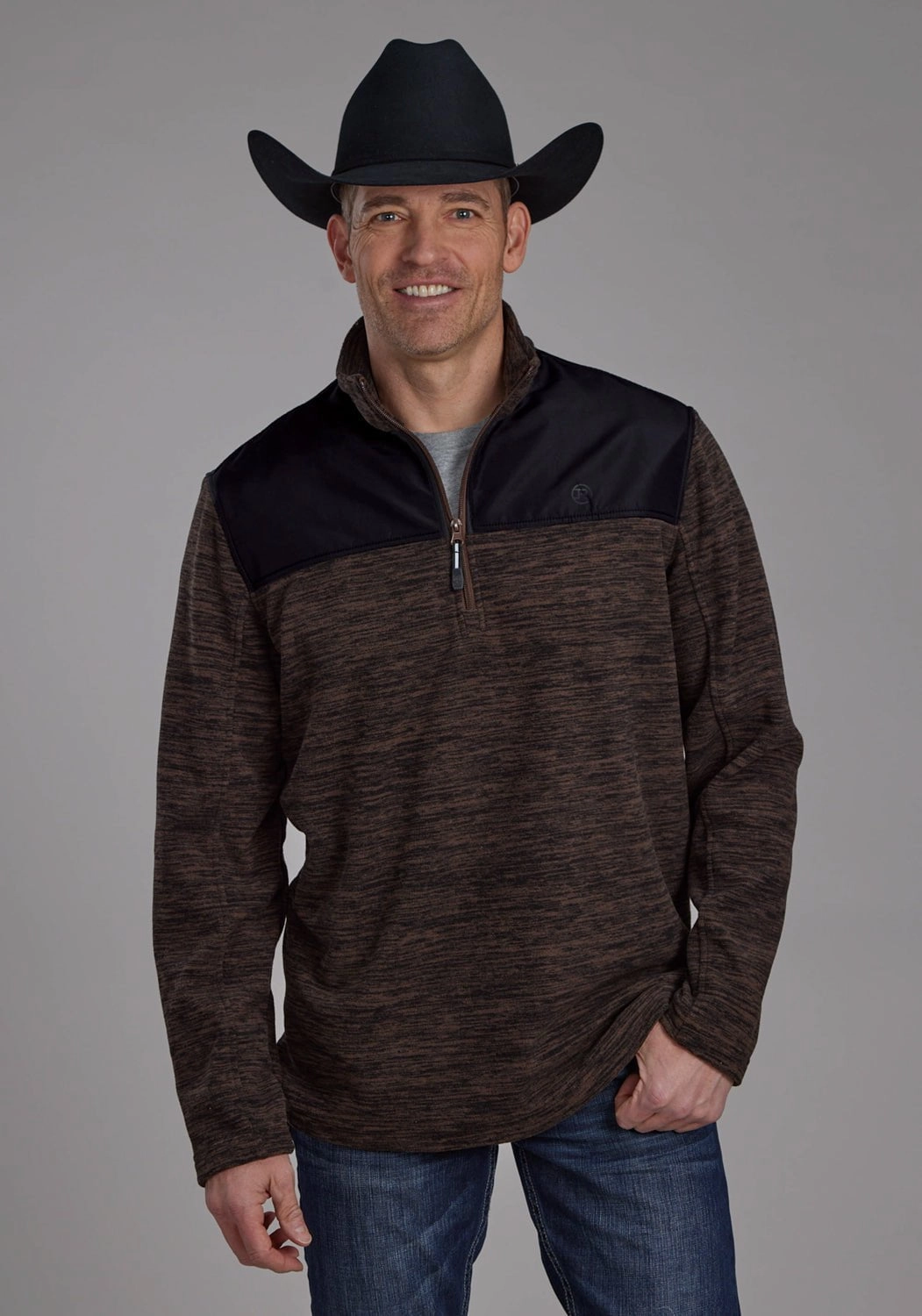 Packable design UV Protective Layer Roper Mens 2253 Heathered Brown 100% Polyester Fleece Jacket