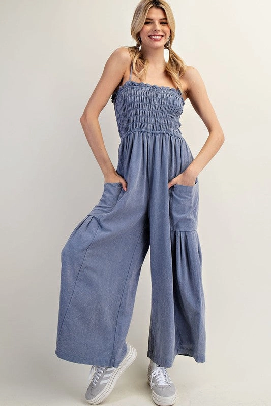 Easy Fresh multi - layer storage Lonnie Sleeveless Smocked Jumpsuit