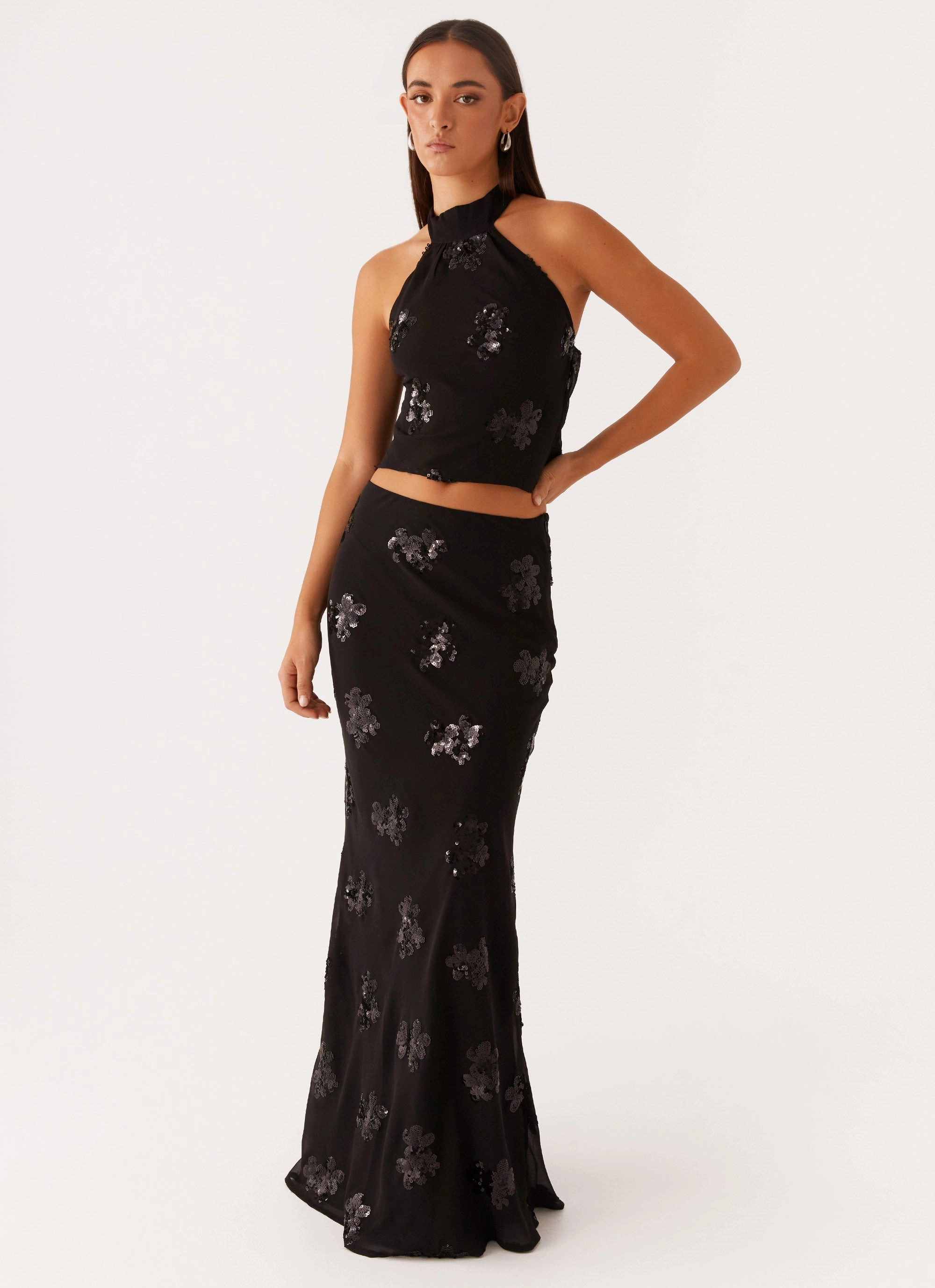 Bonded Seam Innovation Bonded Seam Technique Cillian Sequin Halter Top - Black