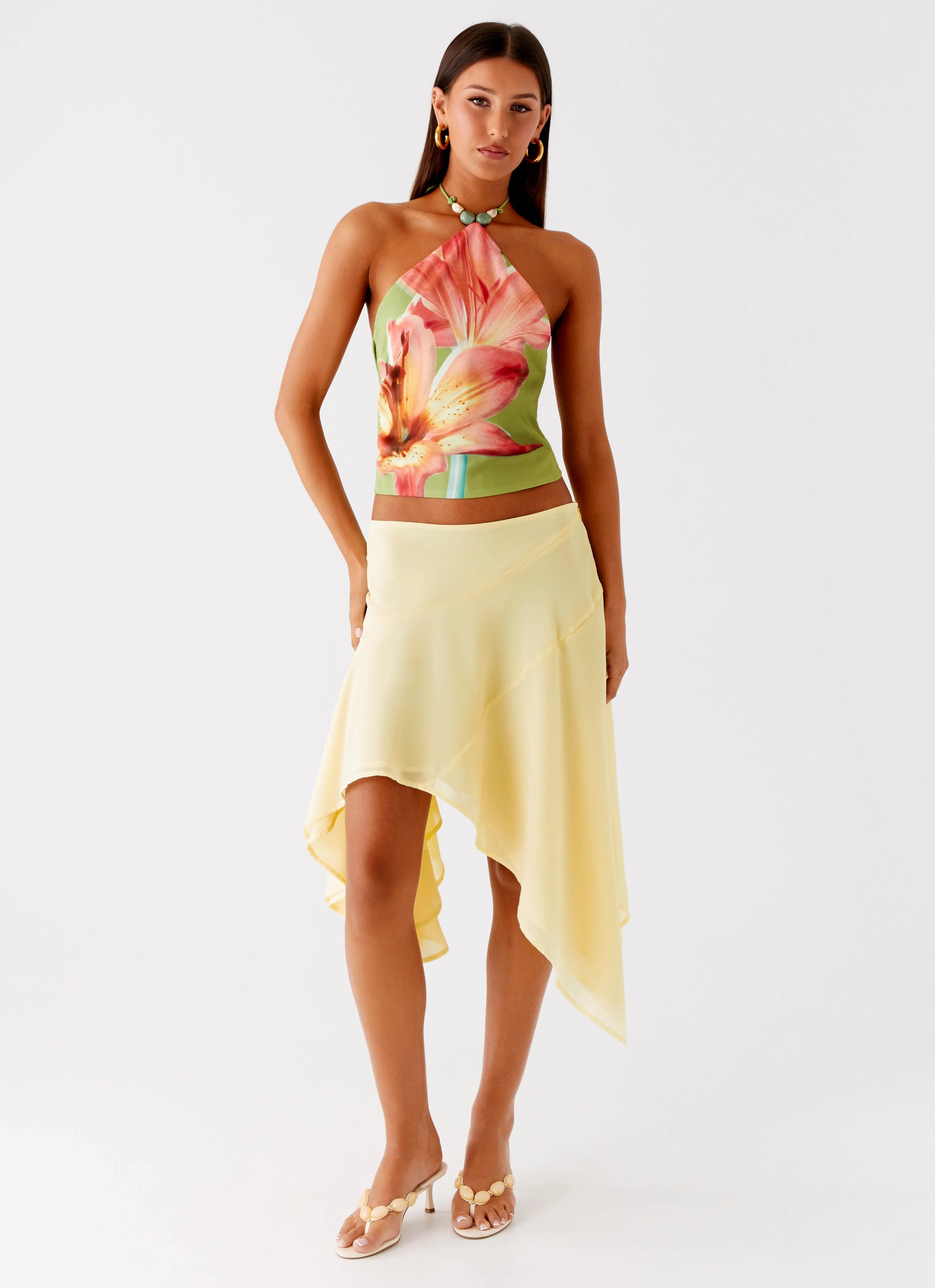 Unstructured Silhouette Loreta Beaded Tie Back Top - Jungle Floral