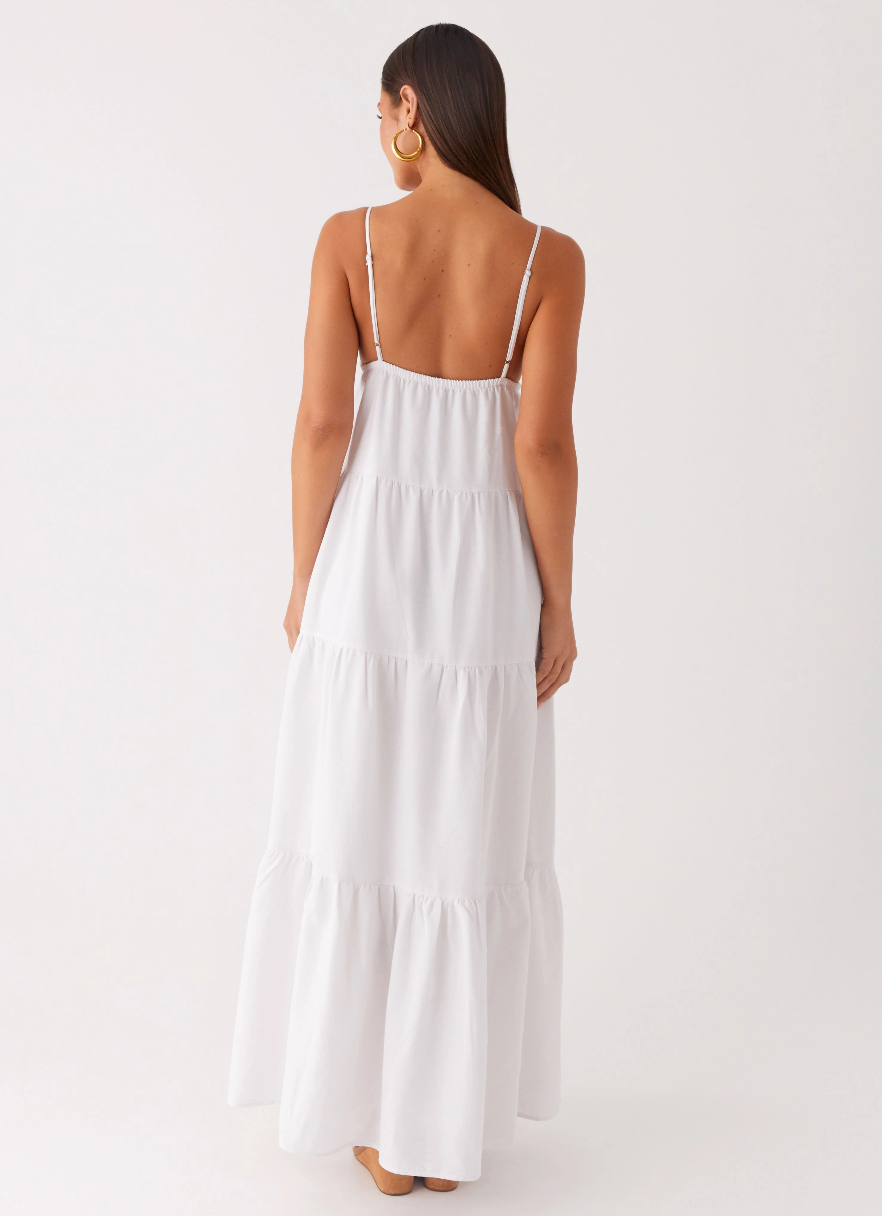 Lotty Linen Maxi Dress - White Smooth Curve Ethically-Made
