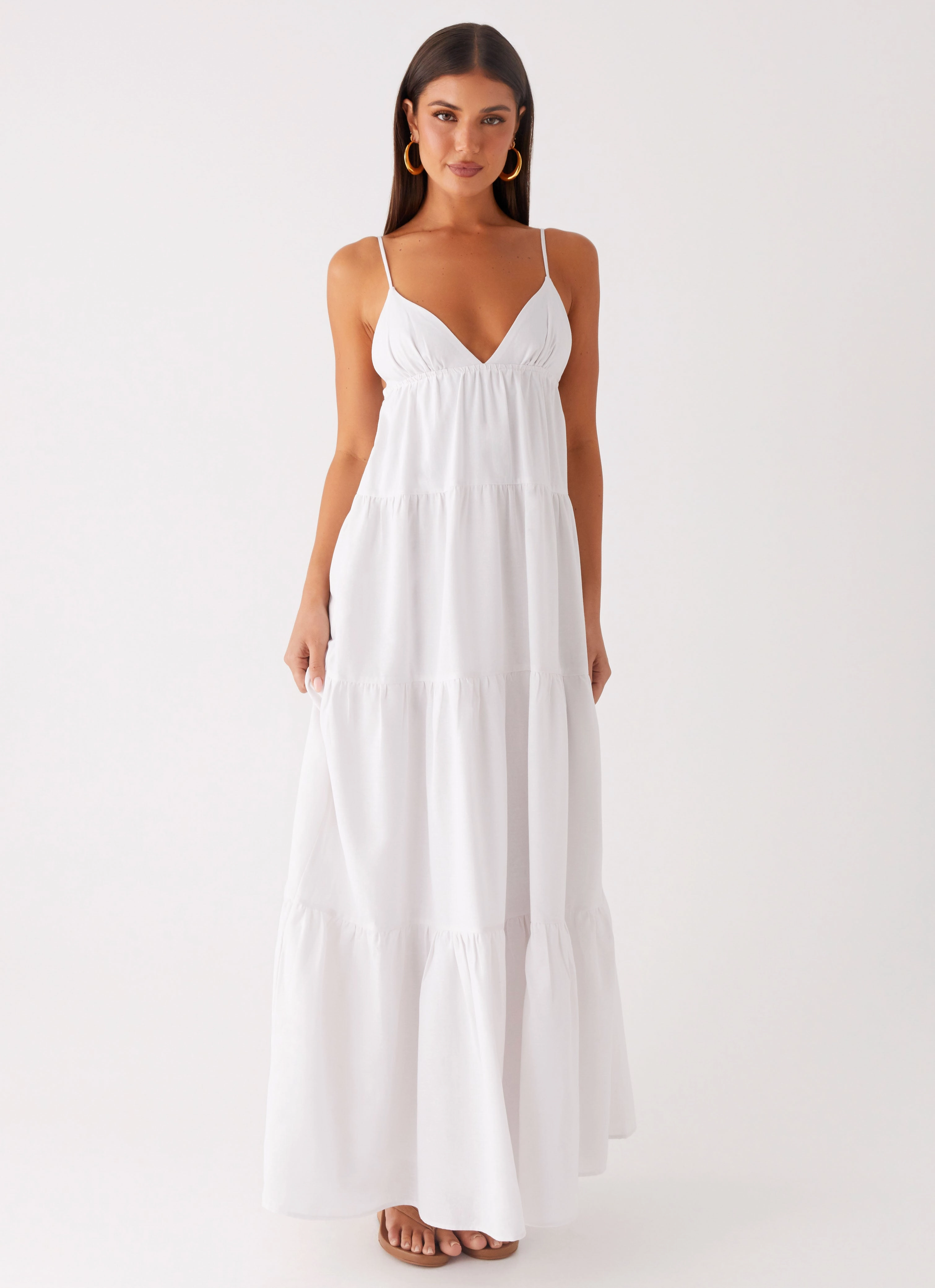 Fresh Color Lotty Linen Maxi Dress - White