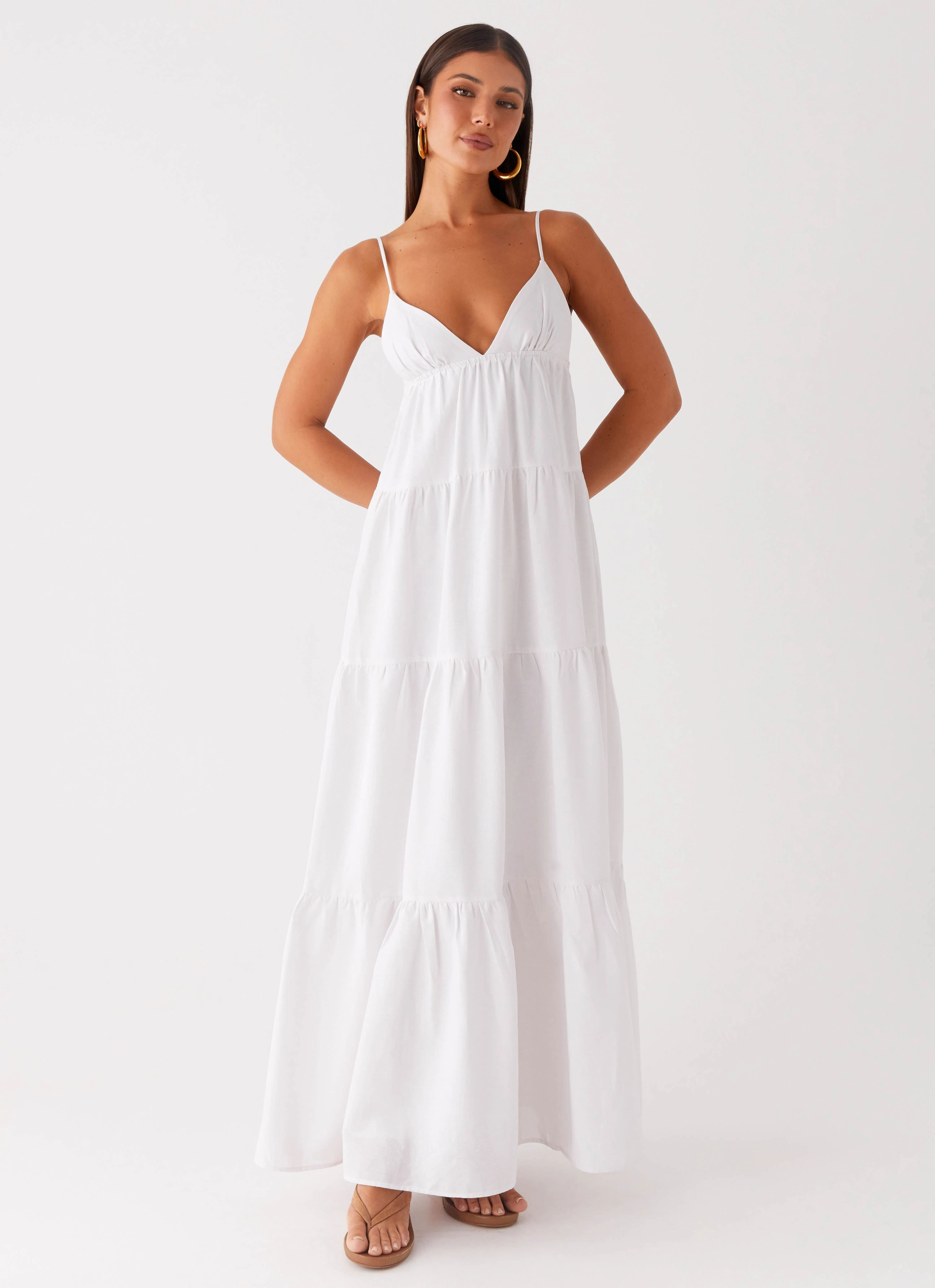 Lotty Linen Maxi Dress - White Soft Lines