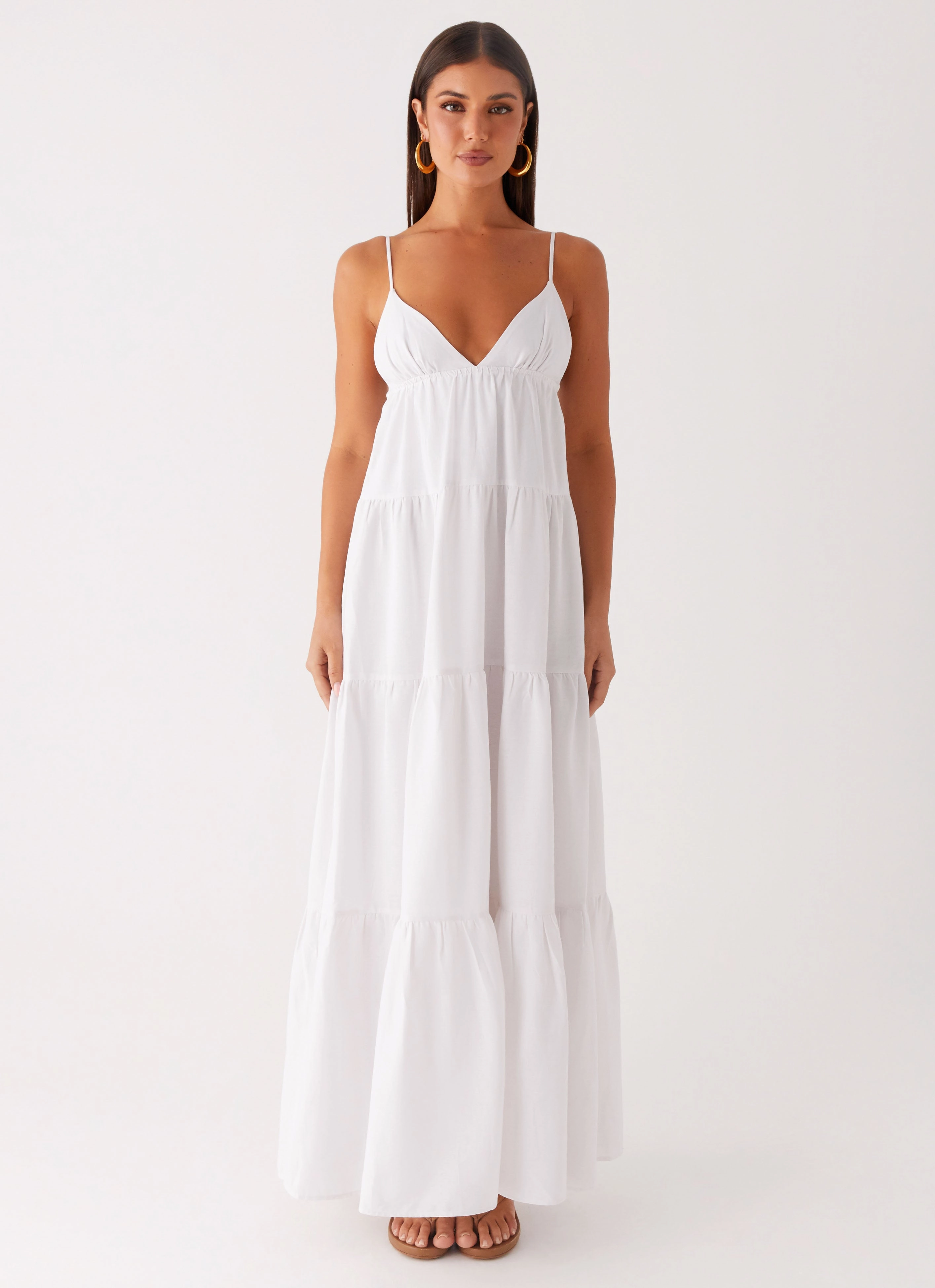 Classic Edge Stylish Appearance Lotty Linen Maxi Dress - White