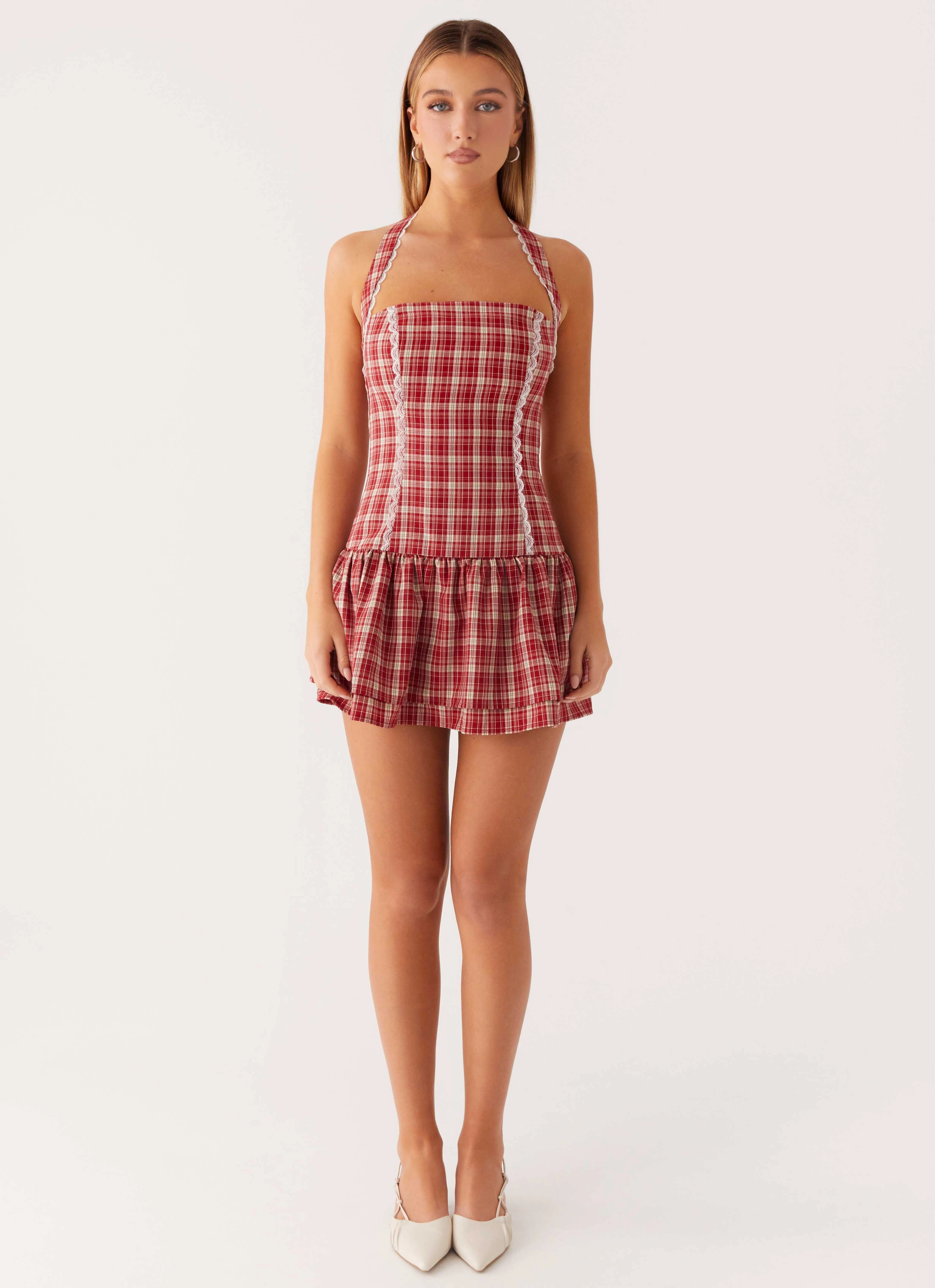 Lotus Dream Mini Dress - Ruby Check Softly Structured Bloom Soft