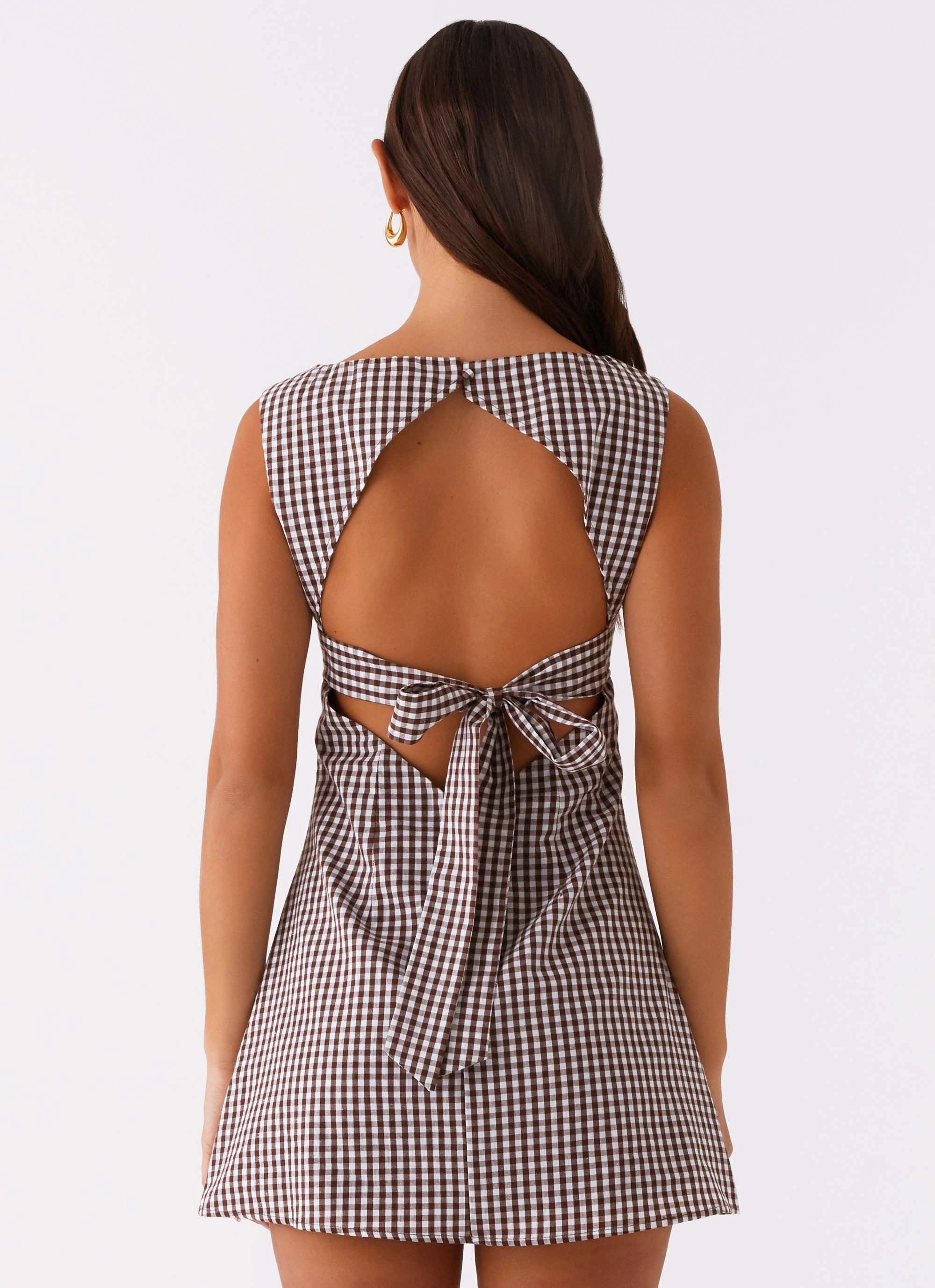Lotus Tie Back Mini Dress - Chocolate Gingham Perfect Fit Wear Cool Season