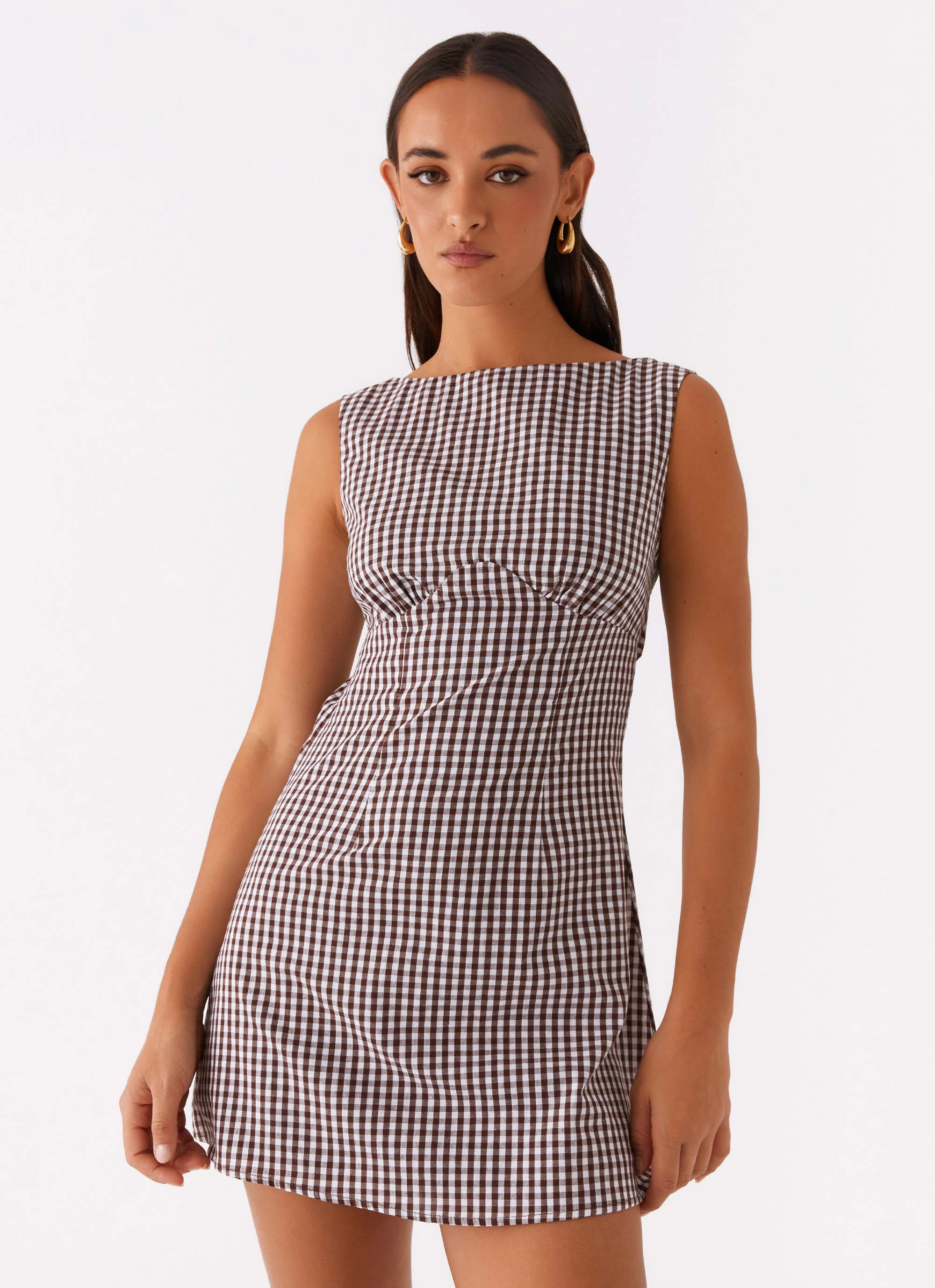 Lotus Tie Back Mini Dress - Chocolate Gingham All Season