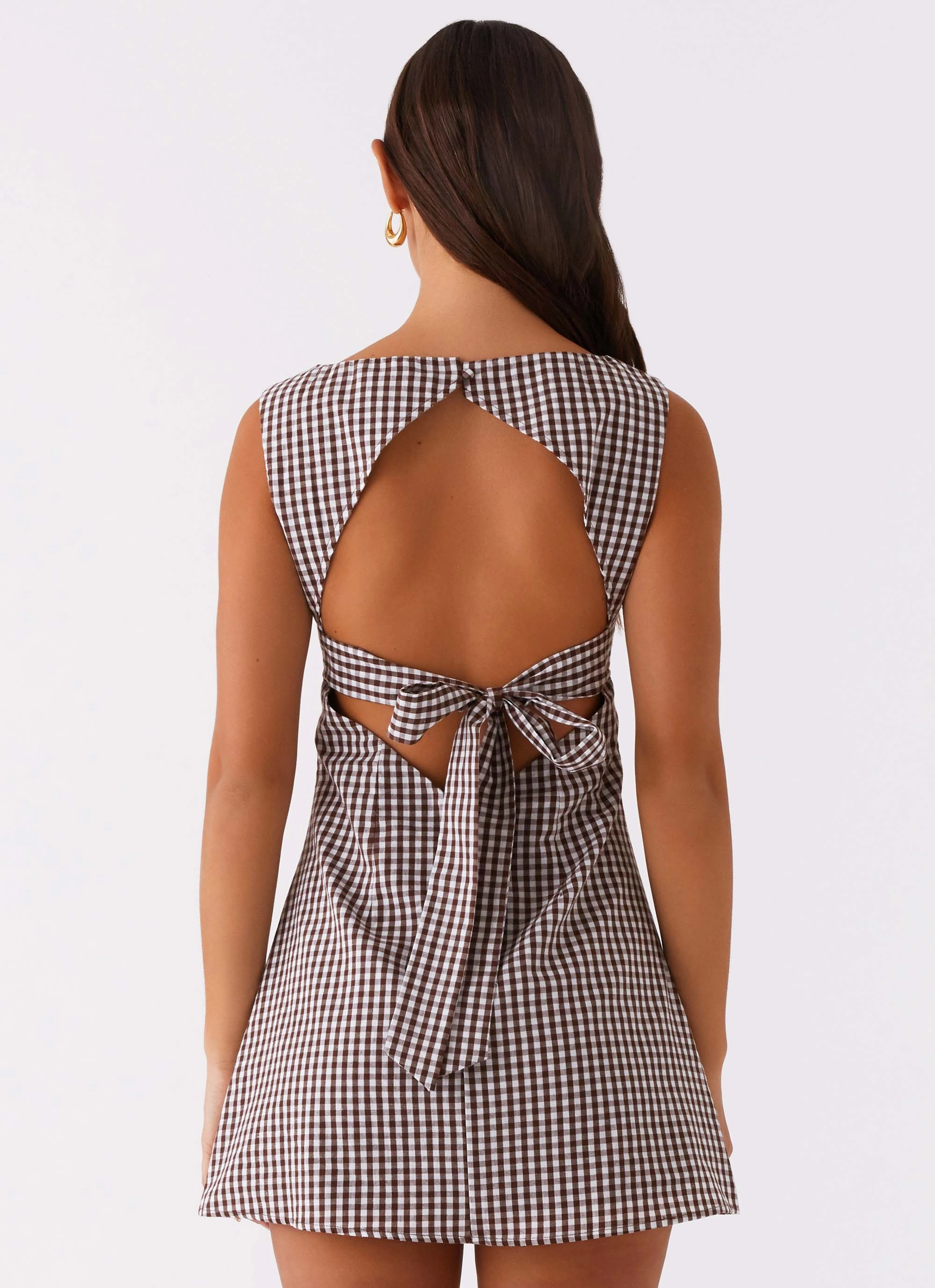 Lotus Tie Back Mini Dress - Chocolate Gingham Photo Glow