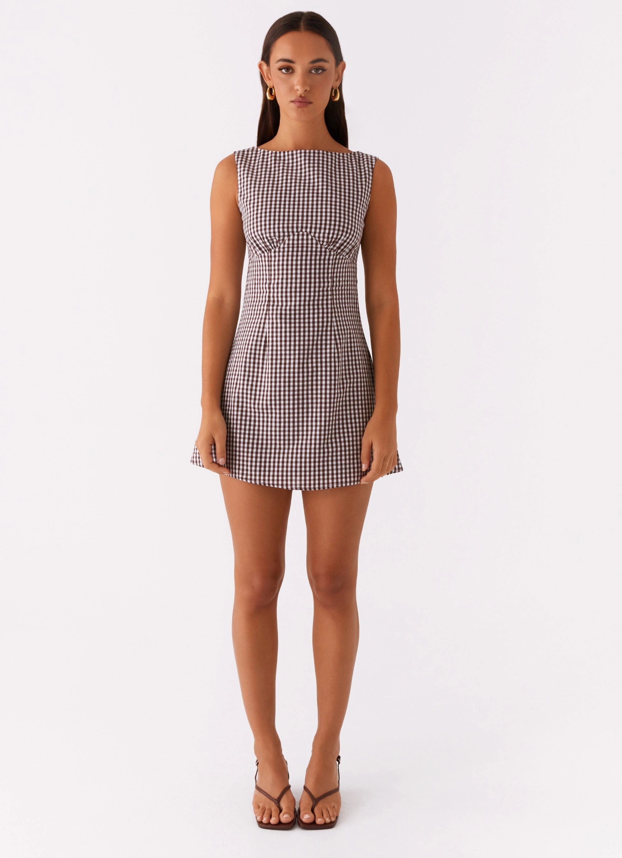 Lotus Tie Back Mini Dress - Chocolate Gingham Bohemian style Chic Comfort Wear