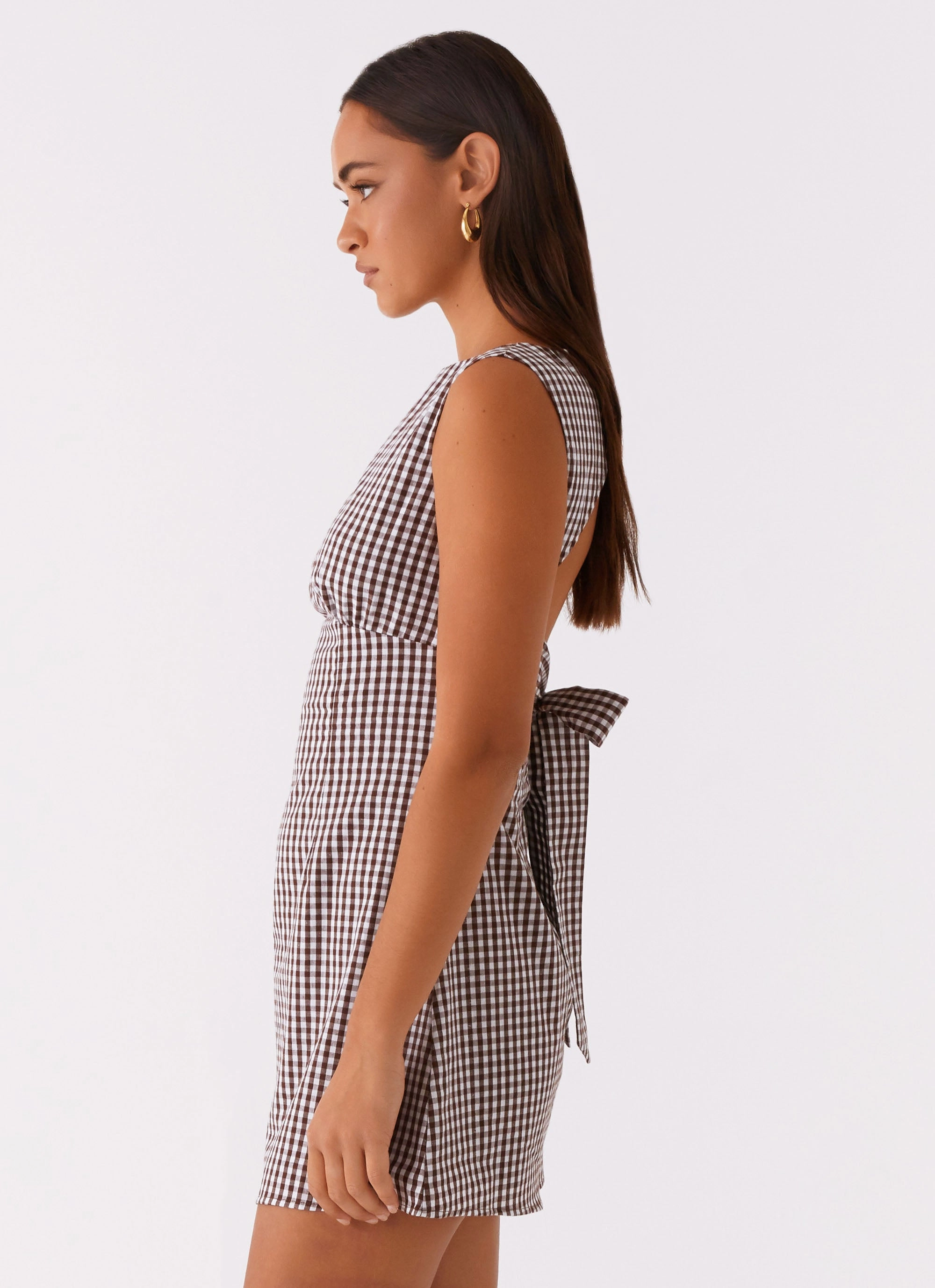 Lotus Tie Back Mini Dress - Chocolate Gingham Soft and Smooth