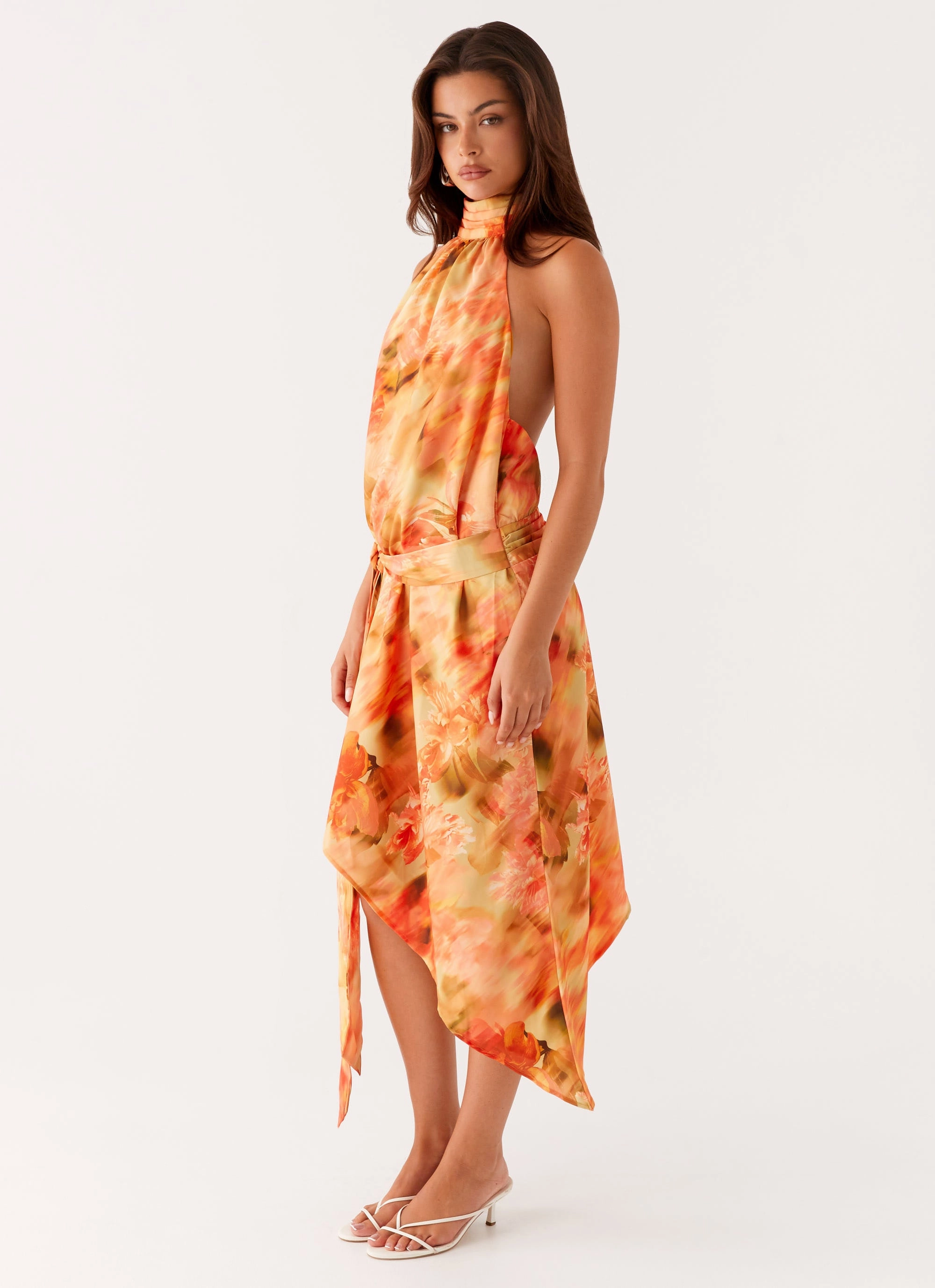 Dry-Clean-Only Frayed-Edge Lou Midi Dress - Sunset Floral