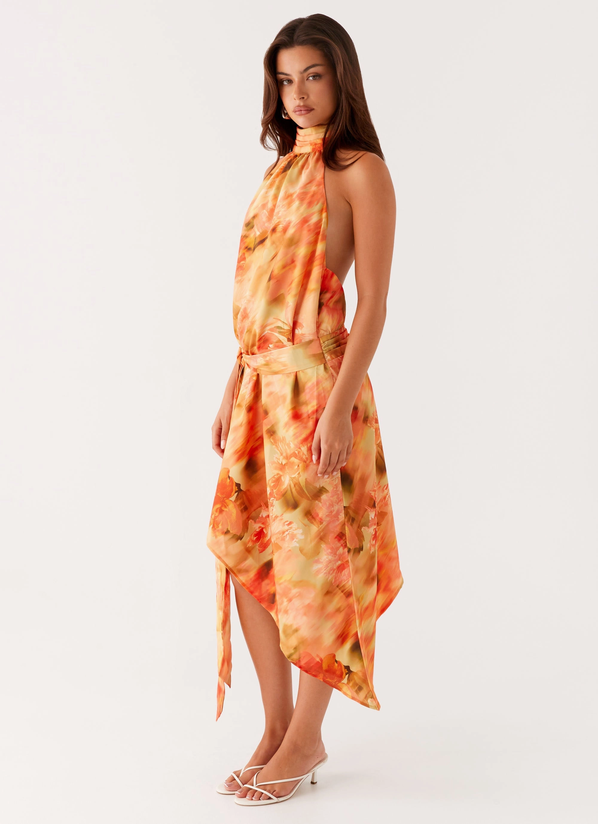 Lou Midi Dress - Sunset Floral Flare Hem Perfect for Travel