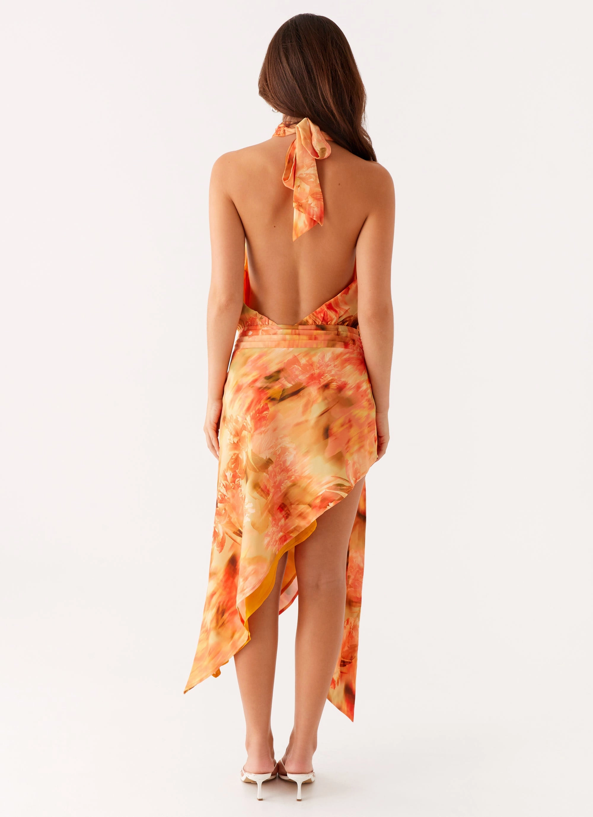 Lou Midi Dress - Sunset Floral Night Party Removable-Straps