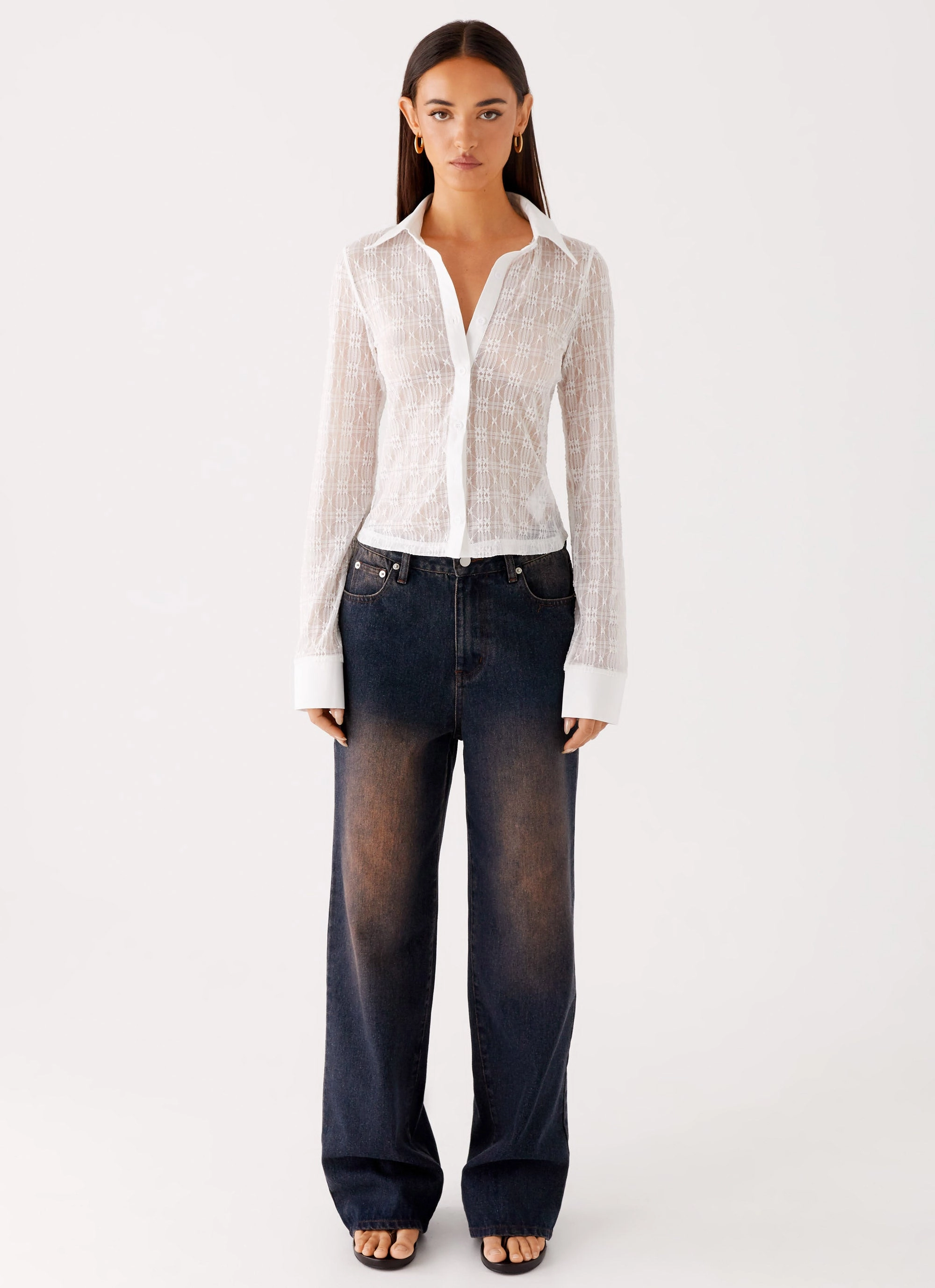 Loui Lace Long Sleeve Top - White Bonded Seam Construction