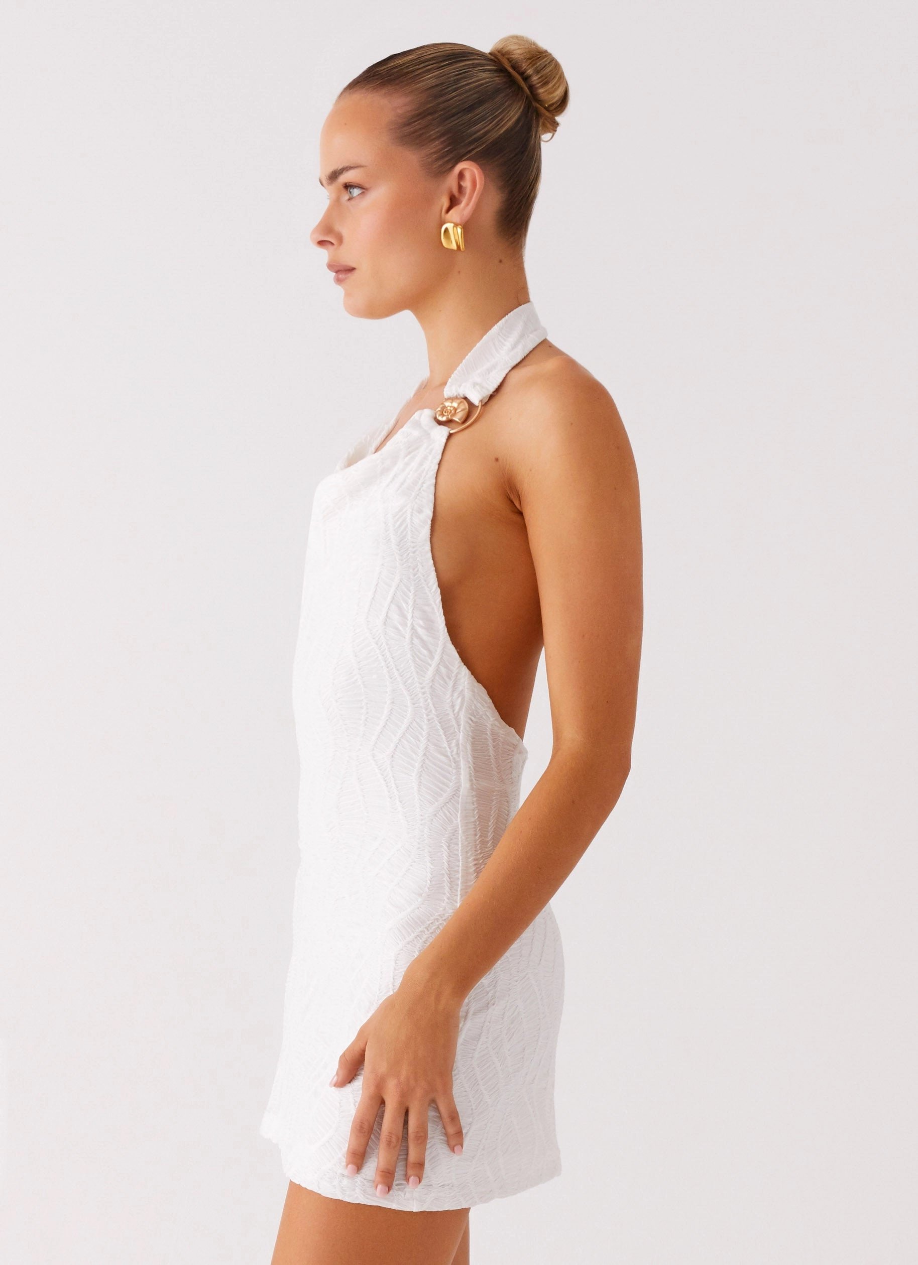 Love Line Halter Mini Dress - White Pure Stitch