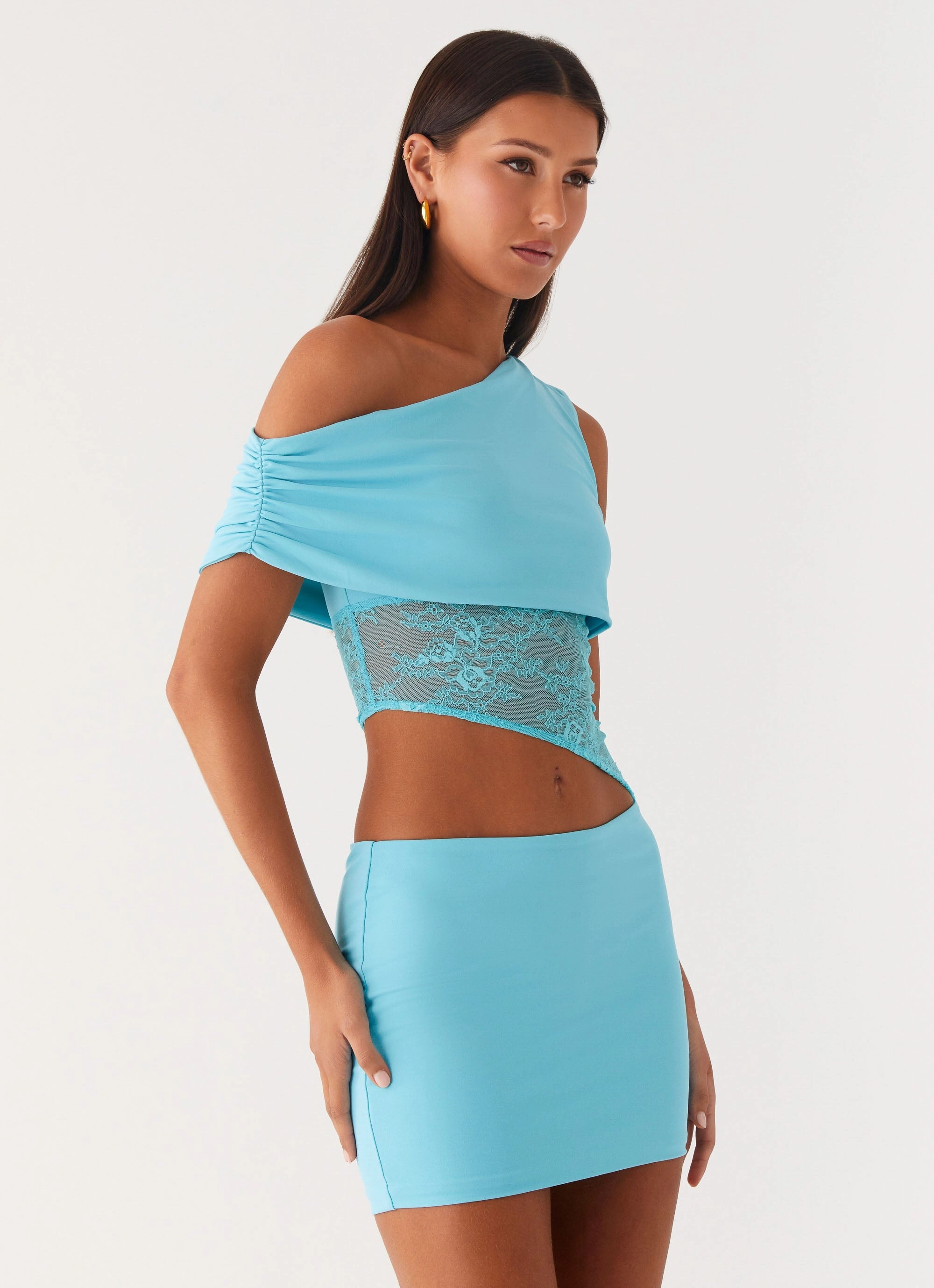 Silk-Blend Love Motion Mini Dress - Aqua Blue