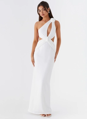 Lovesome Rosa Maxi Dress - White Cinched-Waist