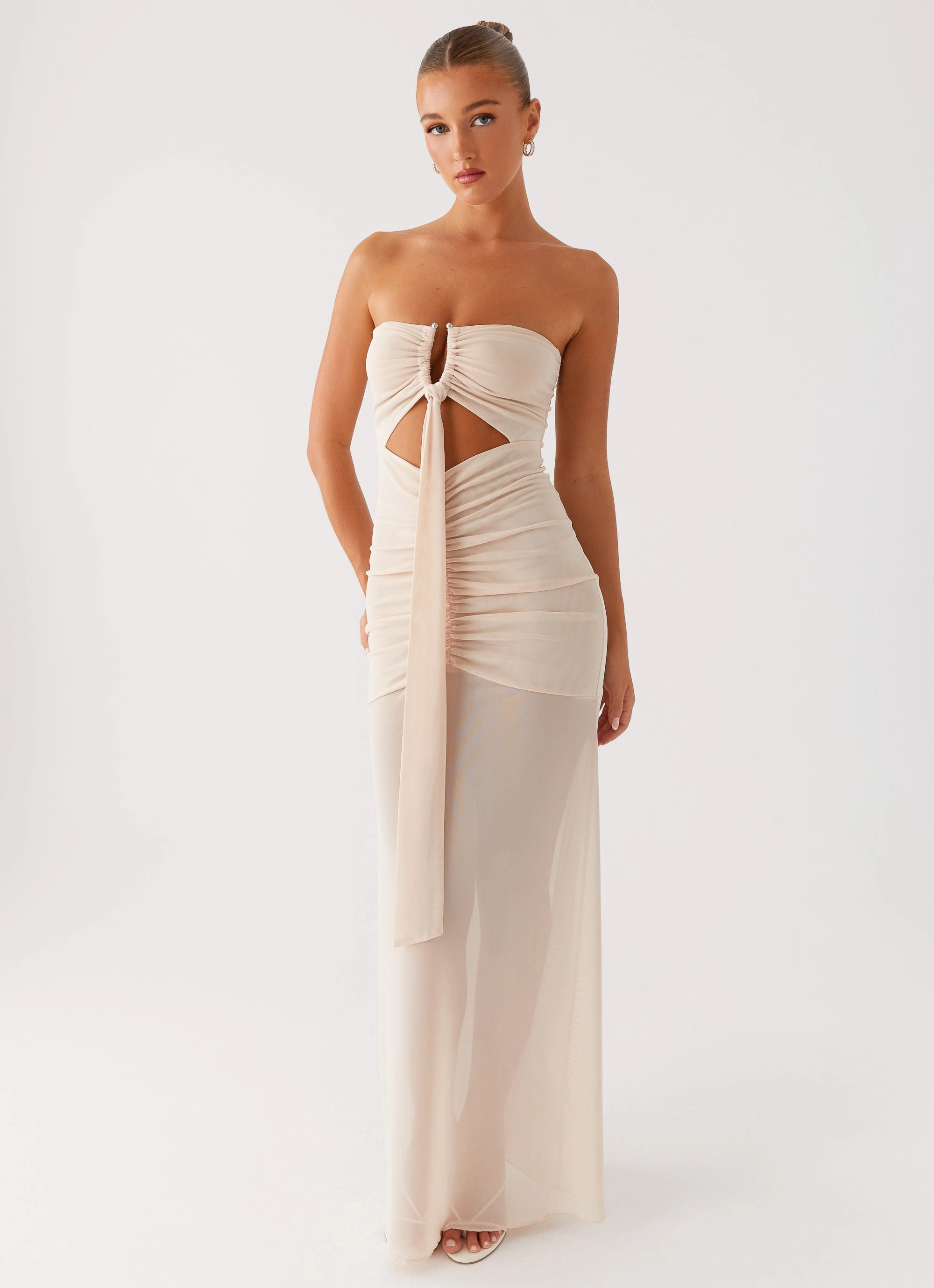 Edgy-Look Lovie Maxi Dress - Beige