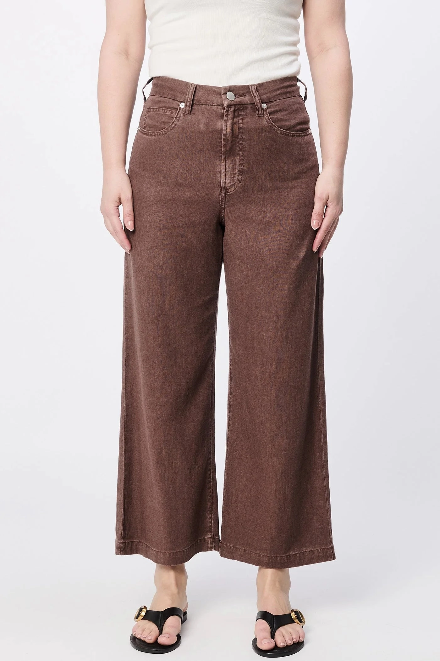 Breathable fabric Yarn Dyed Fabric Audrey Wide Leg Pants - Cappuccino