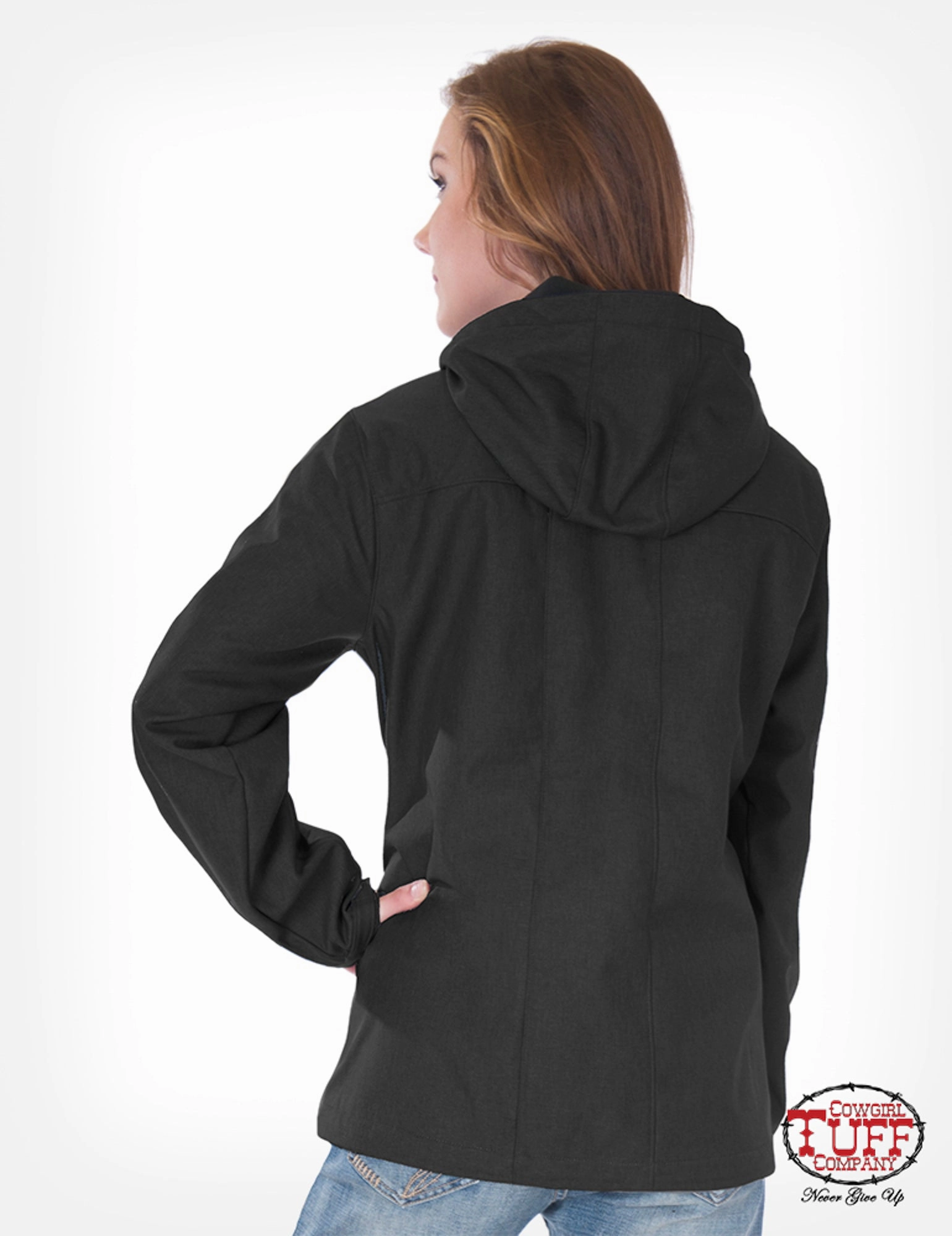 RubberizedButtonClosures Cowgirl Tuff Womens Black Microfiber Jacket Hooded Pullover