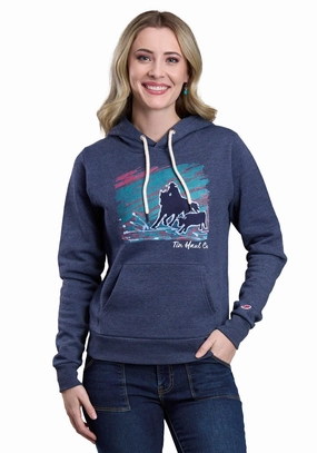 Tin Haul Womens Roping Cowgirl Blue Cotton Blend Hoodie Fashion Use