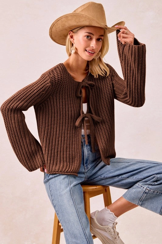 Solid Loose Gauge Knit Sweater Top With Bow Tied S-XL Chic and Warm Stylish Knitwear