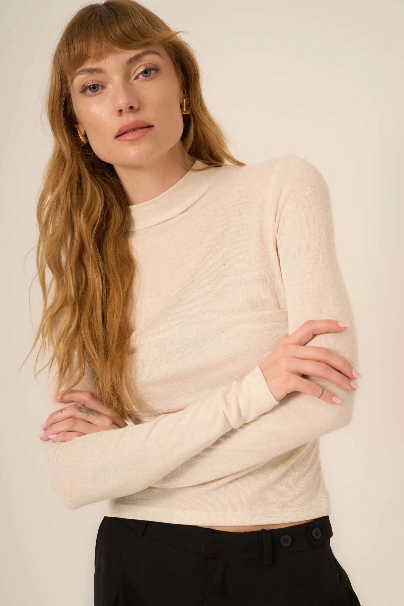 UVProtective Coating Belle Baby Rib Mockneck Top