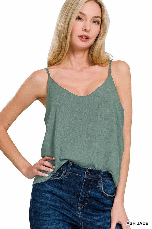 Regular Fit Lucy 2 Layered Rayon Slub Woven Cropped Camisole