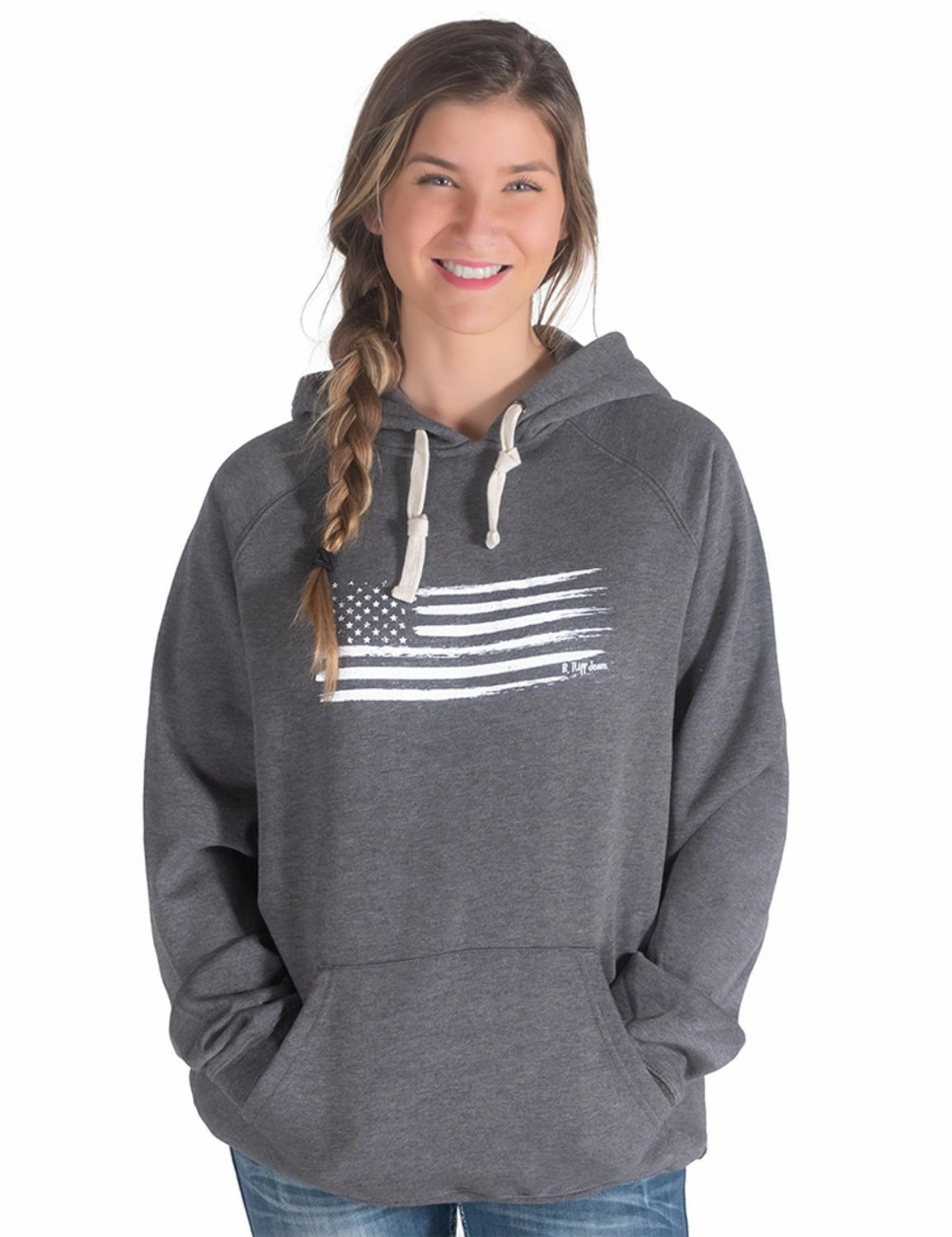 Stretch Comfort Cowgirl Tuff Womens Flag Print Charcoal Poly/Rayon Hoodie