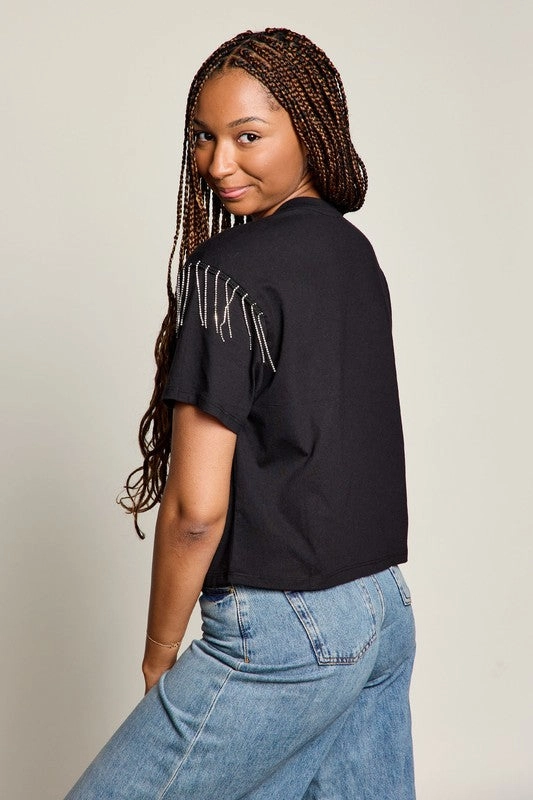 Legendary Eagle Rhinestone Fringe Tee Formal top