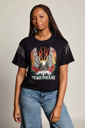 Retro design Legendary Eagle Rhinestone Fringe Tee