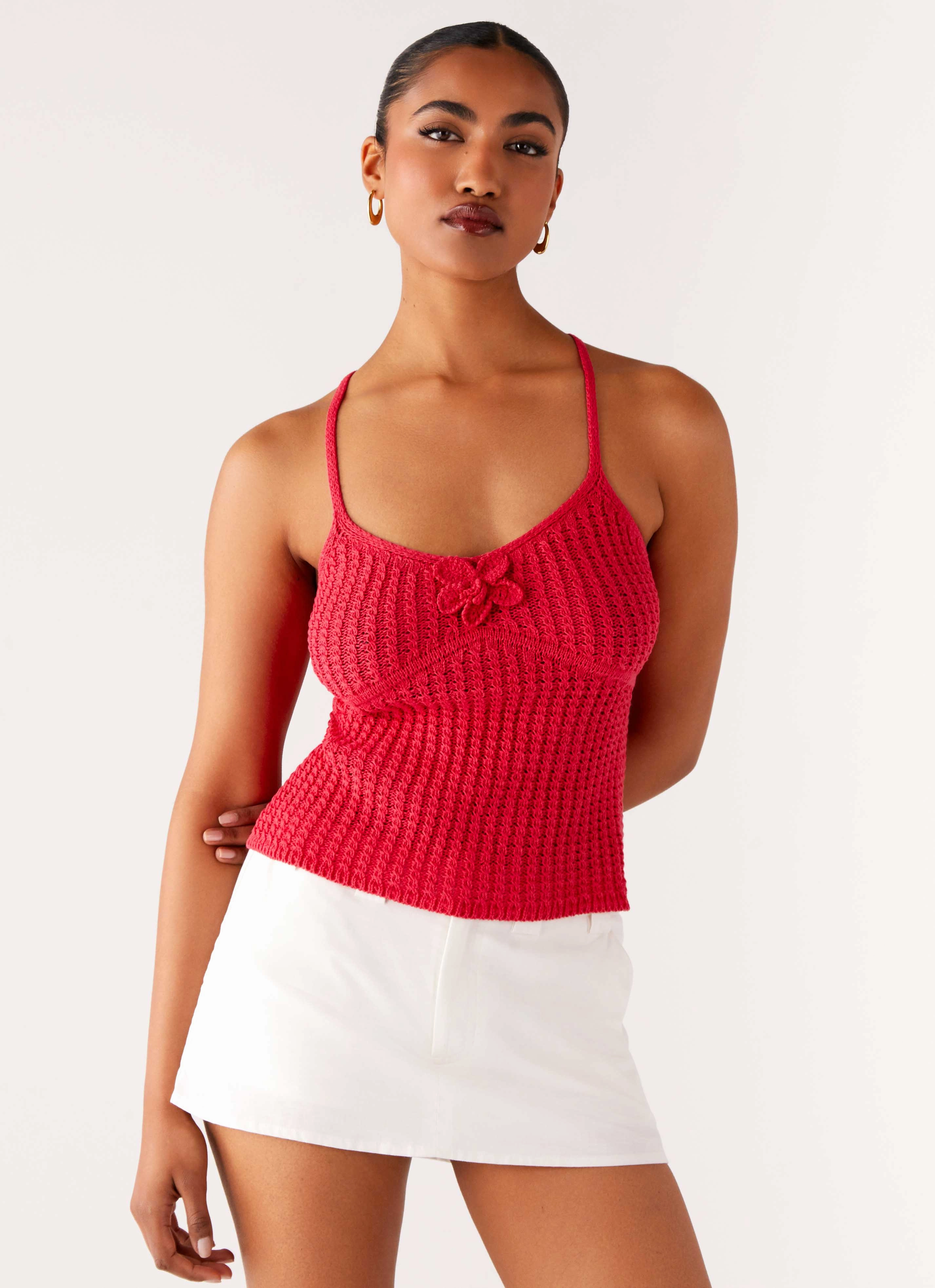 Tiare Crochet Top - Fuchsia Sun Protective Fabric ColorfastMaterial