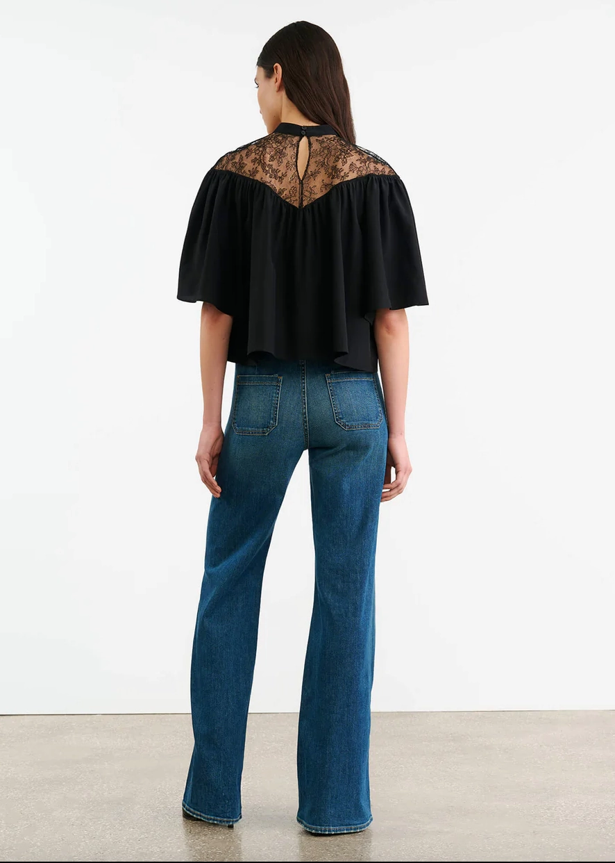 Natural Fiber Blend Lucie Lace Blouse in Black