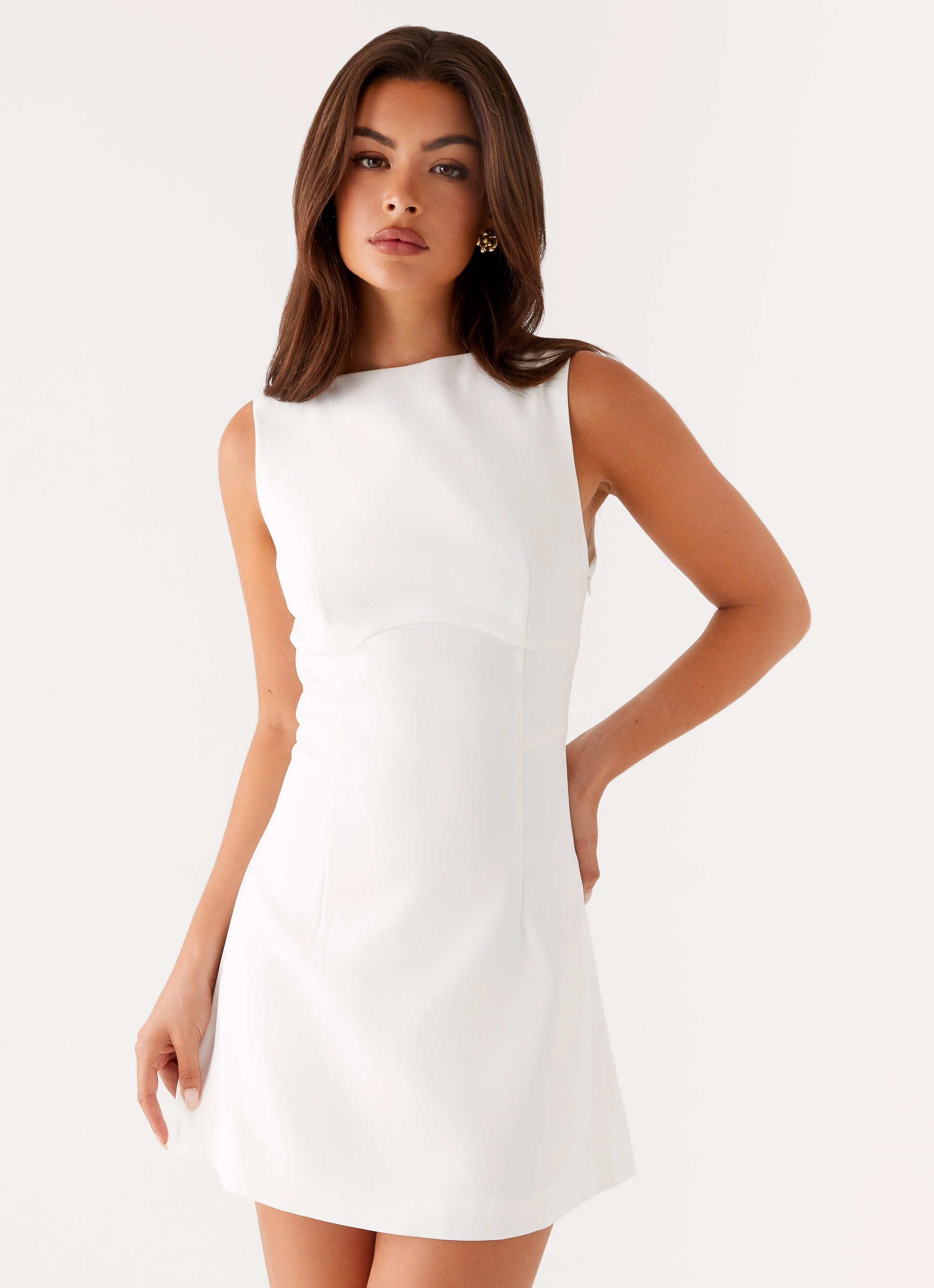 Lulita Mini Dress - White Outdoor Scene Fold-Over-Detail