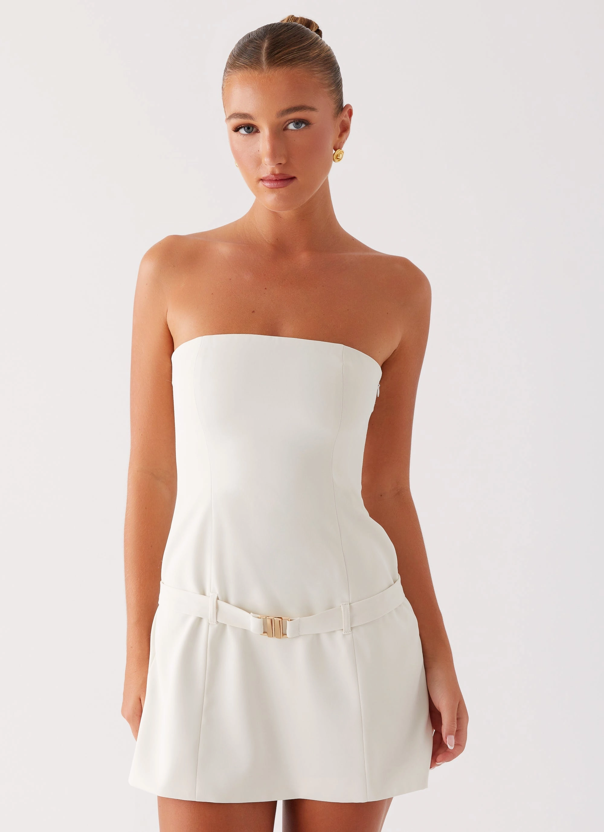 Fashion Essential Silky Surface Lume Strapless Mini Dress - Ivory