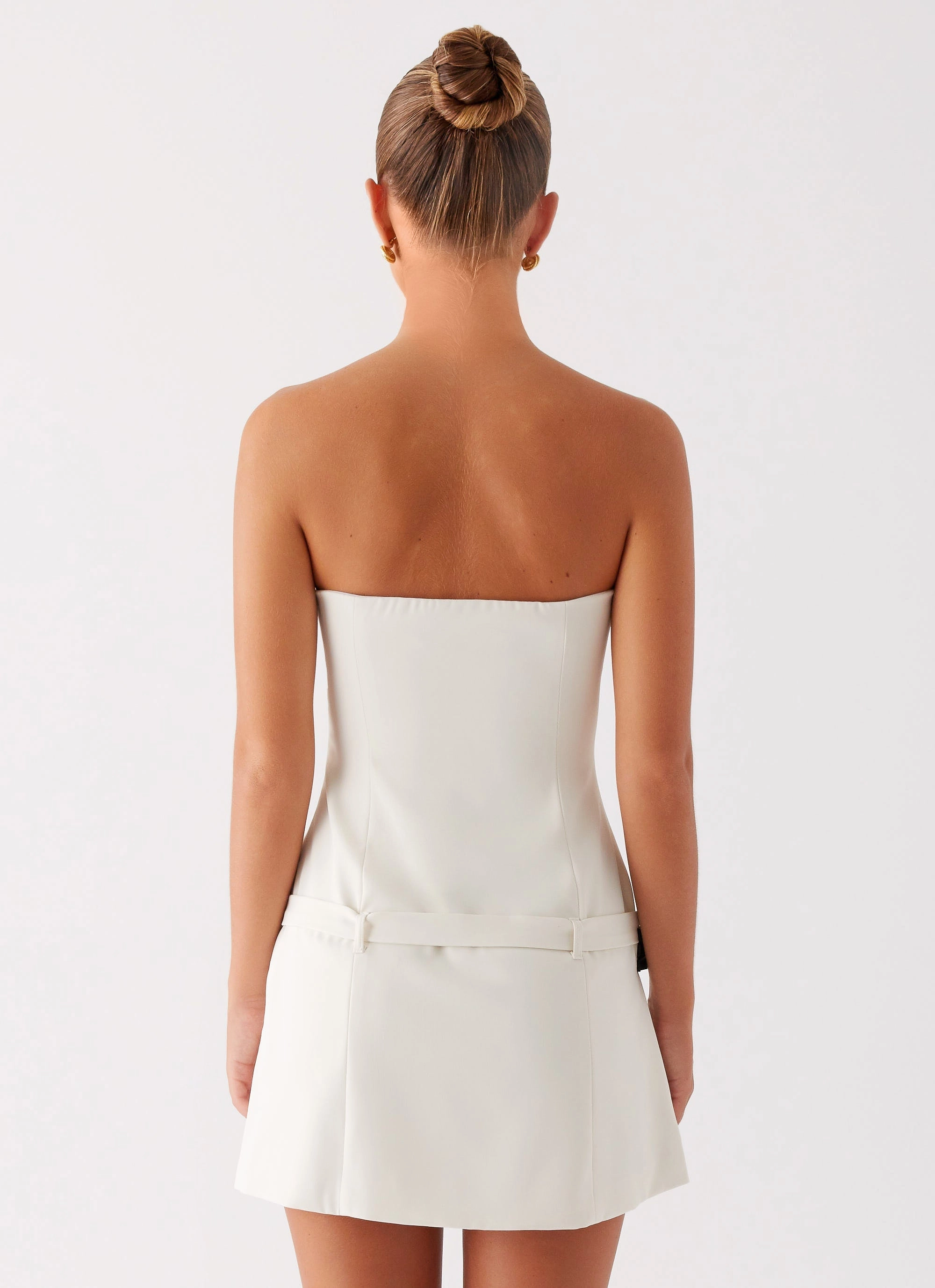 Silky Surface Lume Strapless Mini Dress - Ivory
