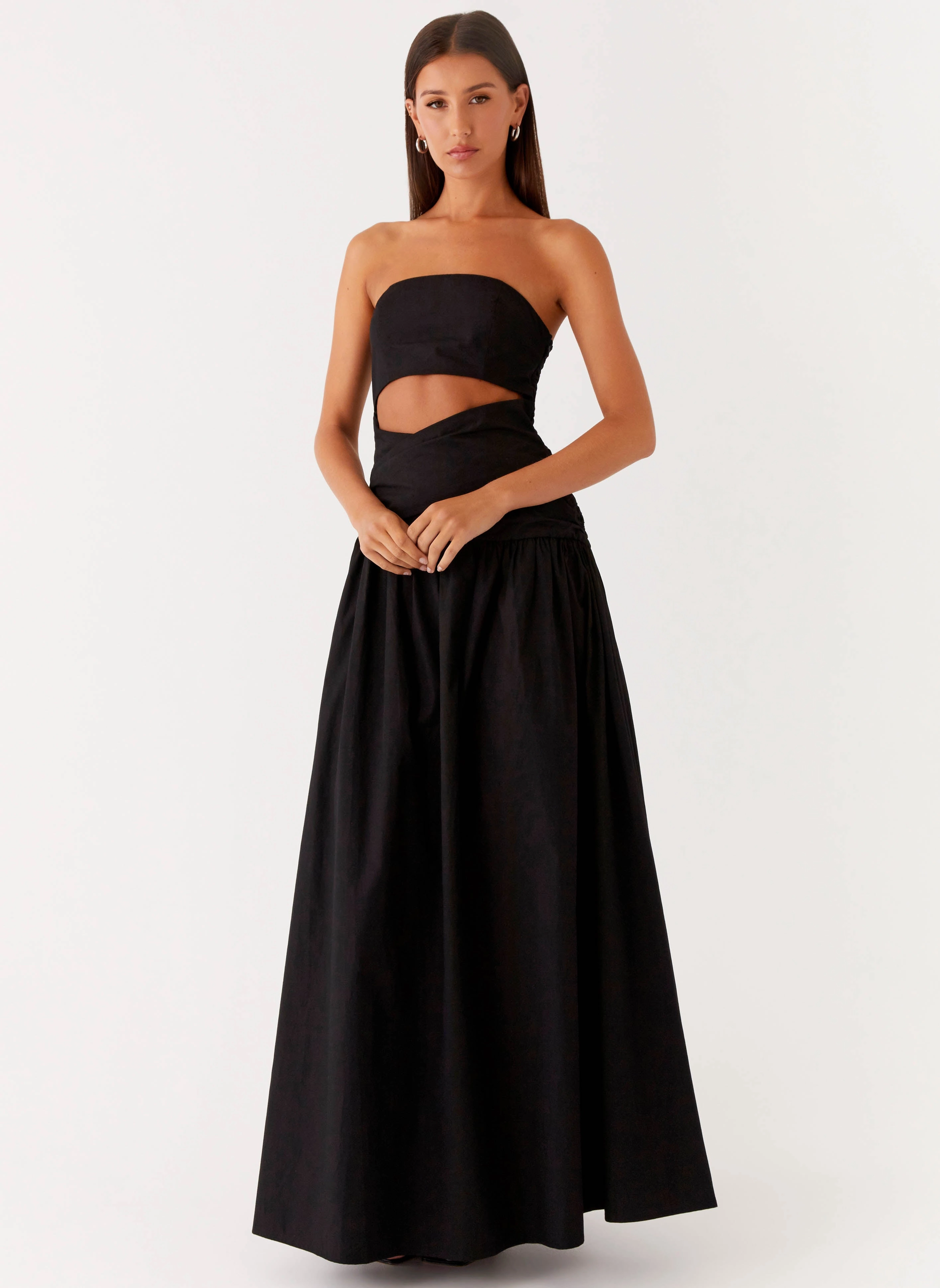 Hidden-Pocket Lumen Maxi Dress - Black