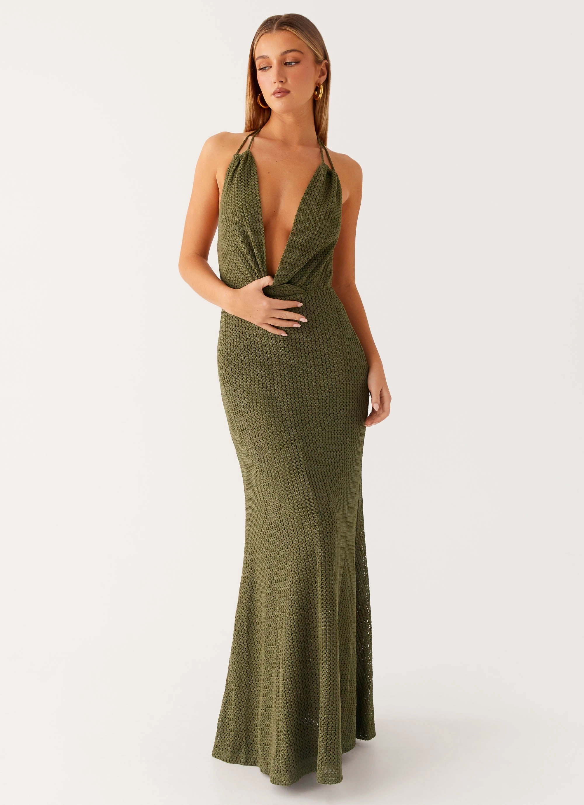 Thora Maxi Dress - Olive Sharp Design Fold-Over-Detail