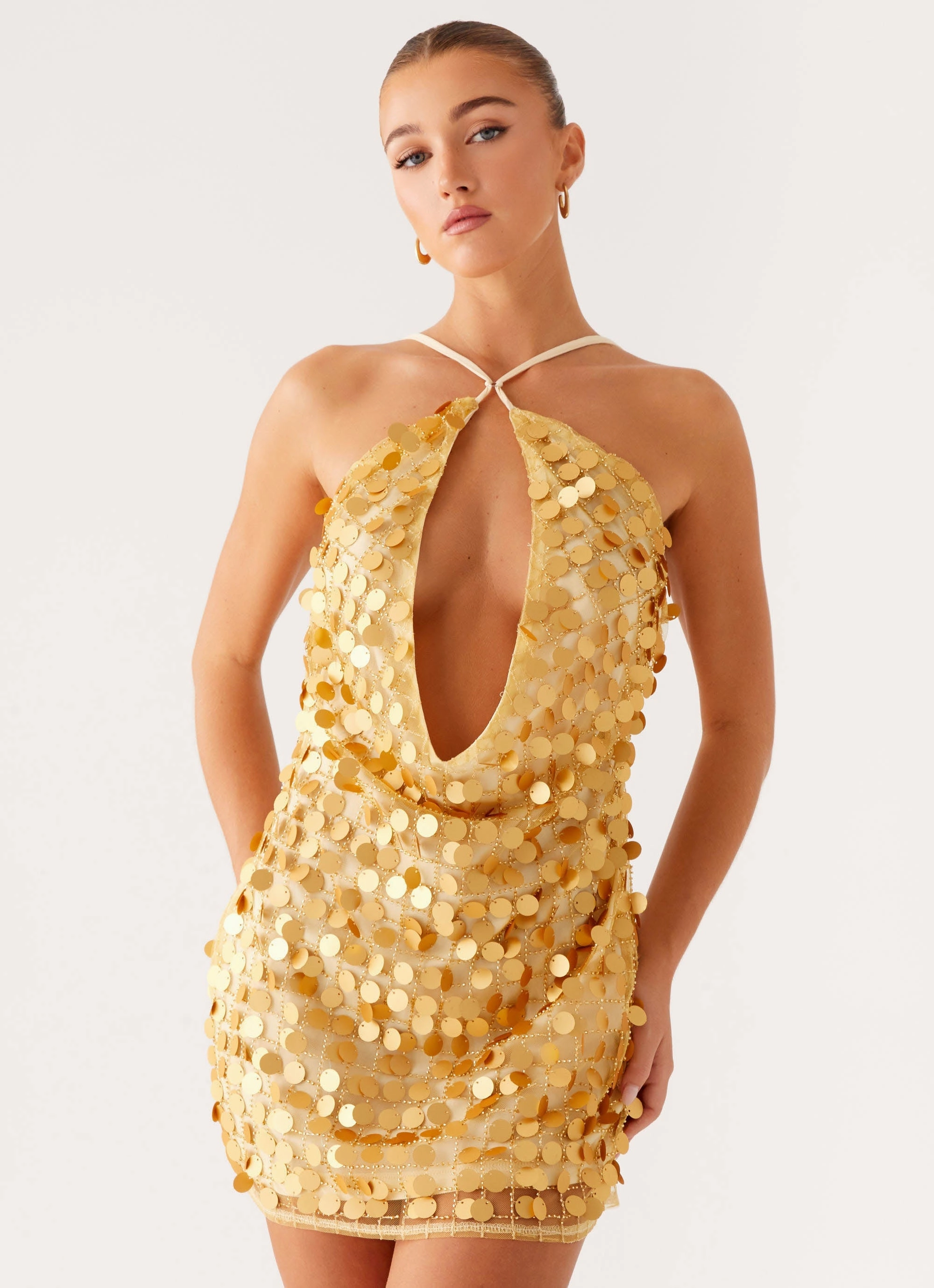 Soft Neutral Xander Sequin Mini Dress - Gold