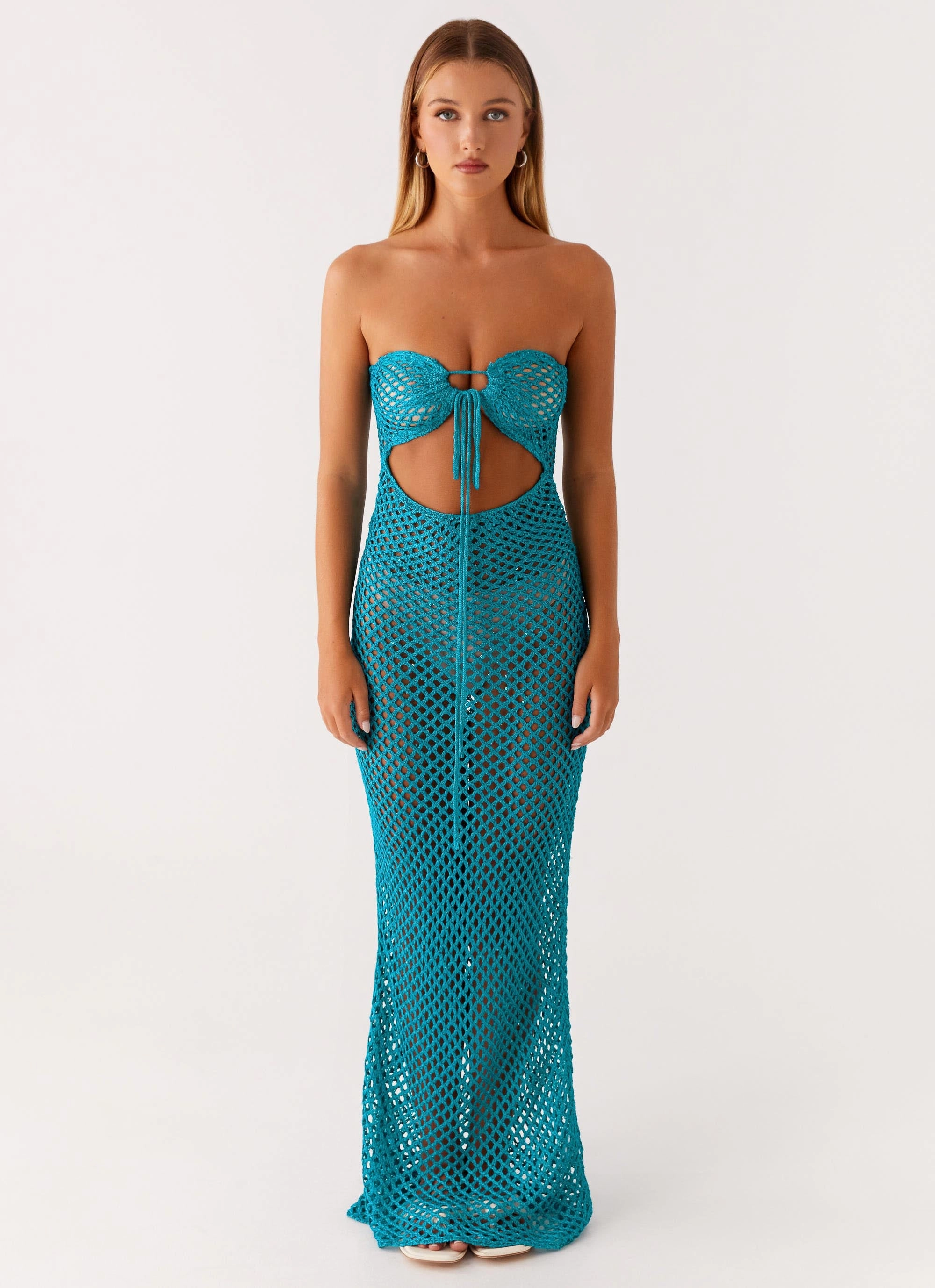 Sun Kissed Crochet Maxi Dress - Blue Office Tone Modern Edge