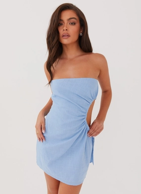Shade Soft ruffle trim Rosella Linen Mini Dress - Blue
