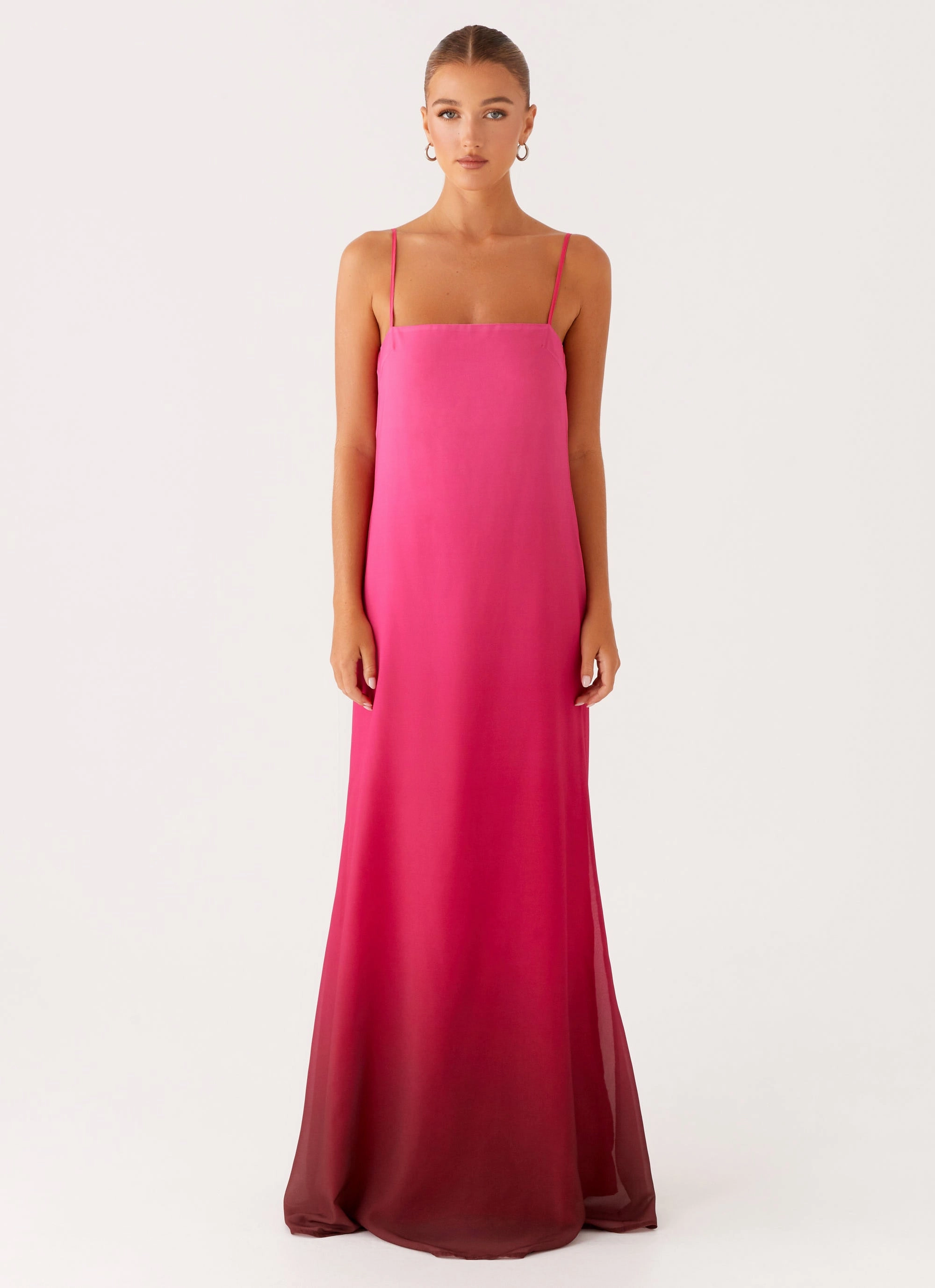 Marianne Maxi Dress - Fuchsia Gradient Walk Easy ruffle trim
