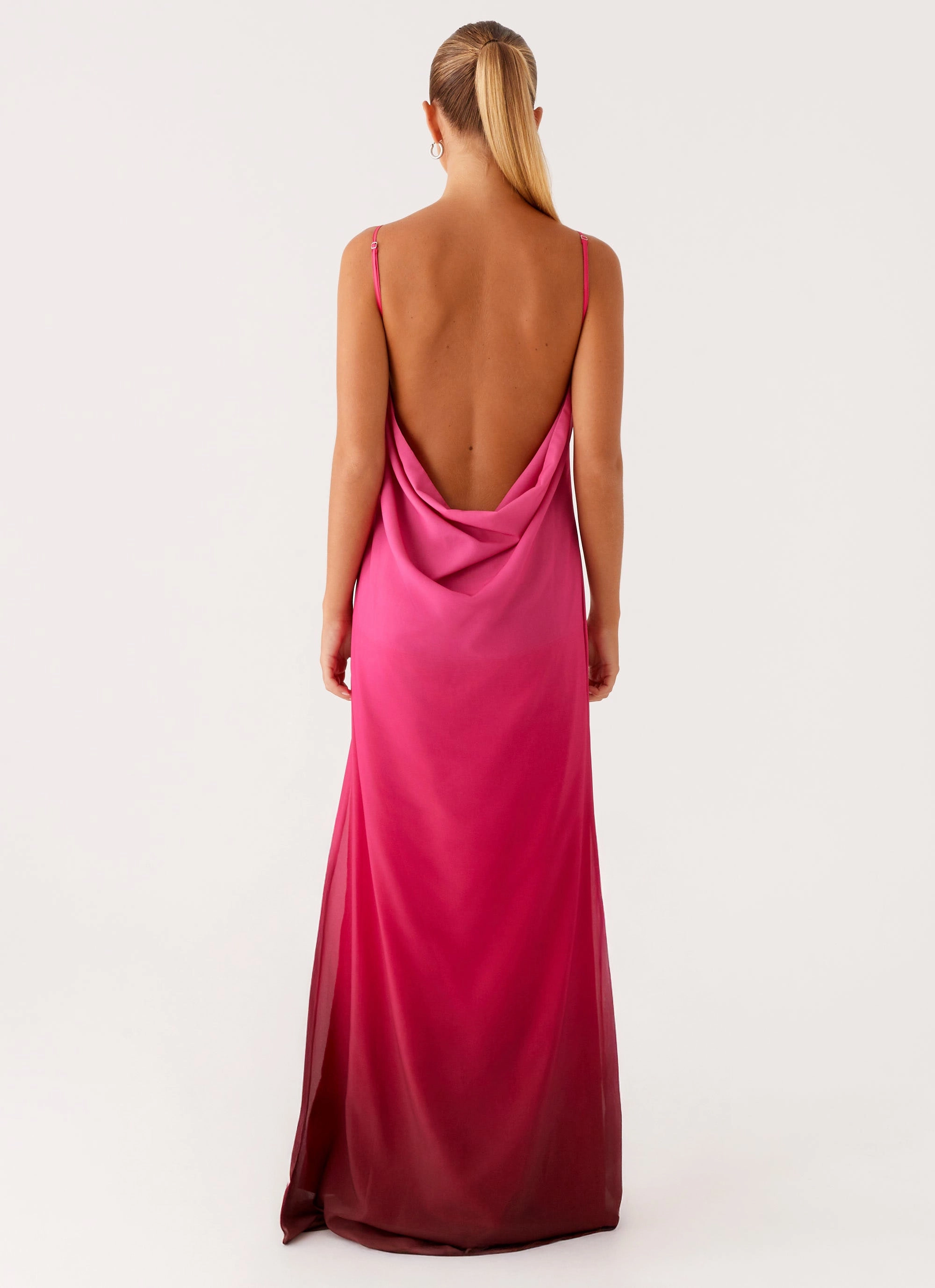 Marianne Maxi Dress - Fuchsia Gradient Coffee Break Scalloped-Edge