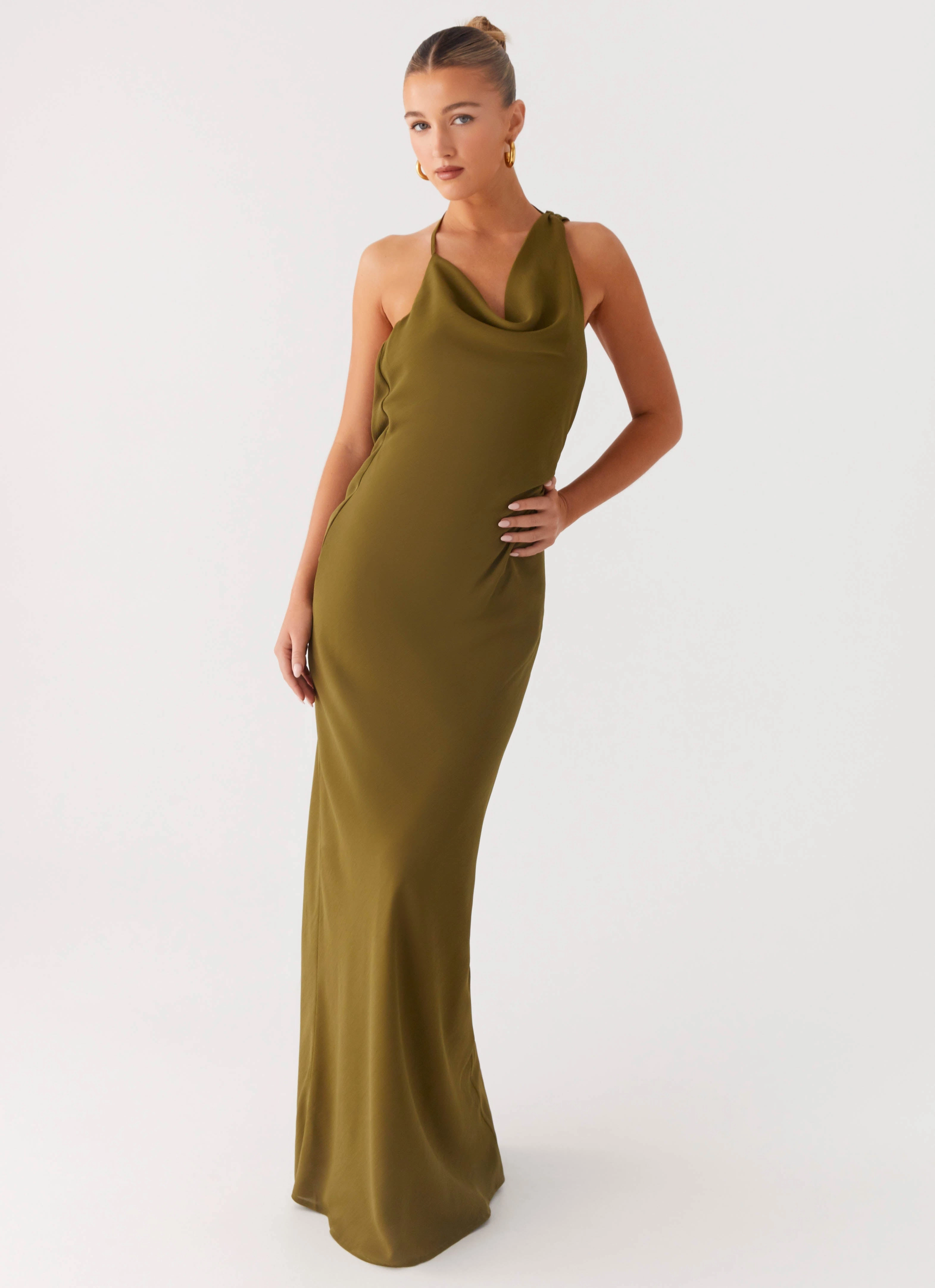 ConvertibleNeckline Opal Glow Maxi Dress - Khaki