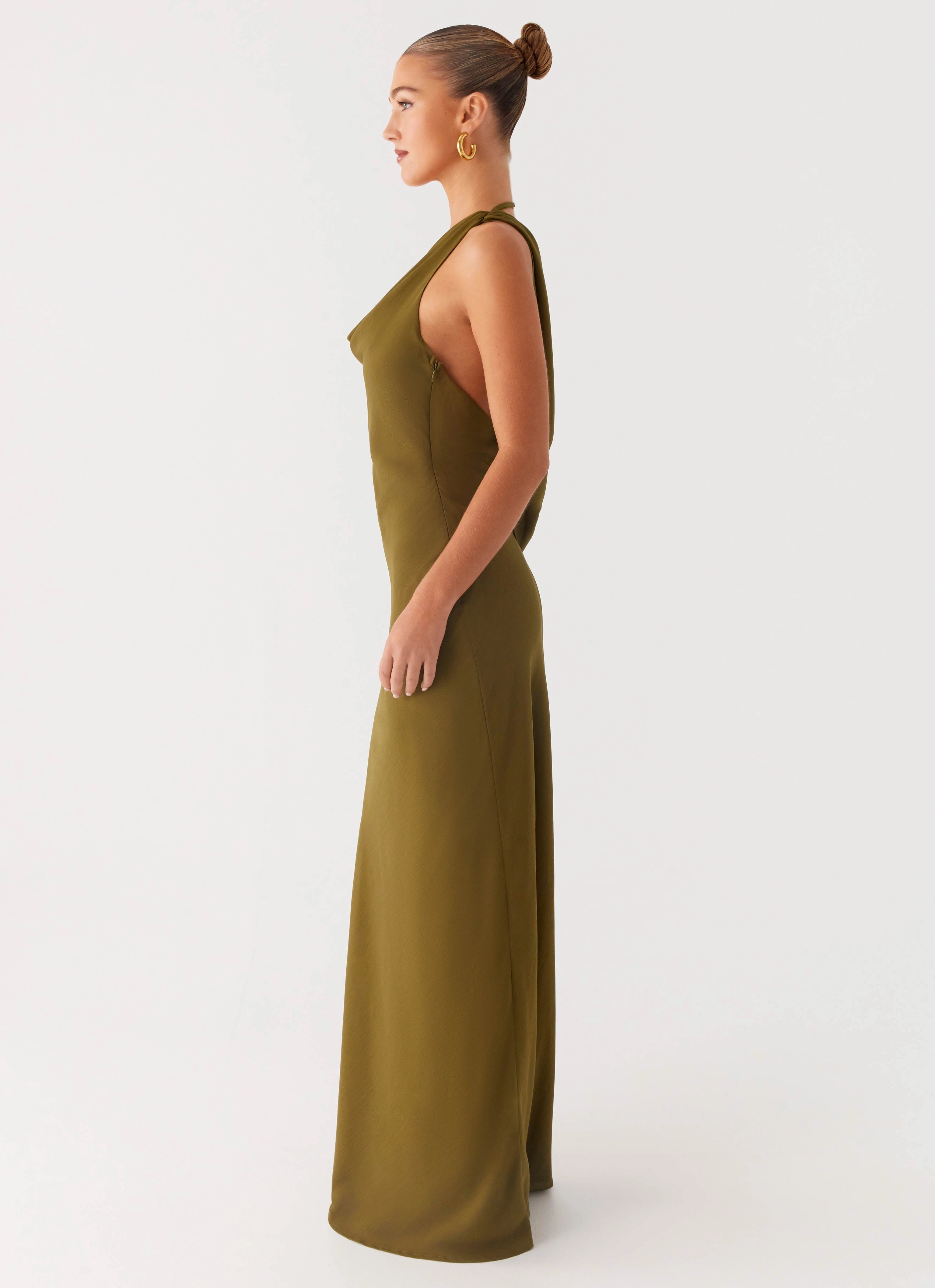Urban Casual Silky Layer Opal Glow Maxi Dress - Khaki