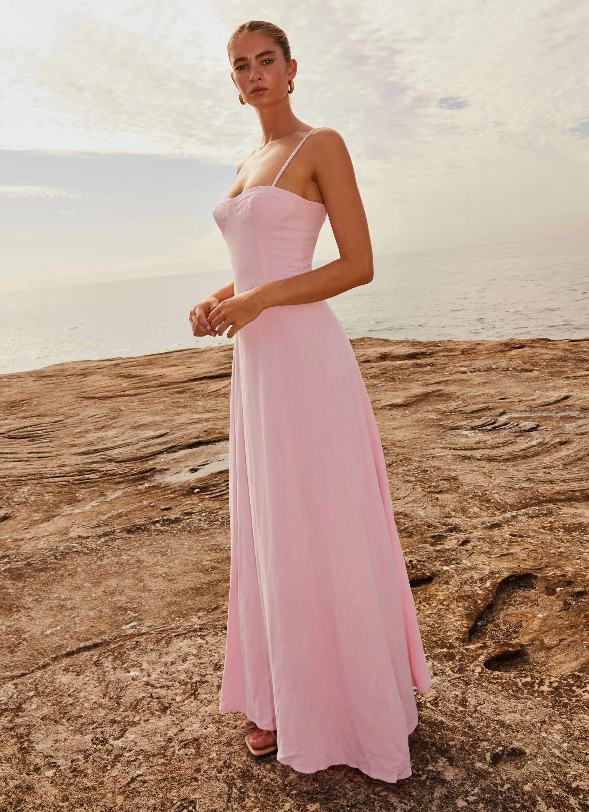 bold appearance Light Fit Angelina Linen Maxi Dress - Pink Petal