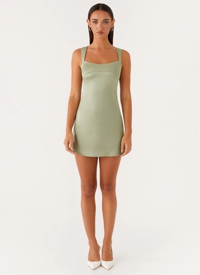 Fit For All Odette Satin Mini Dress - Sage