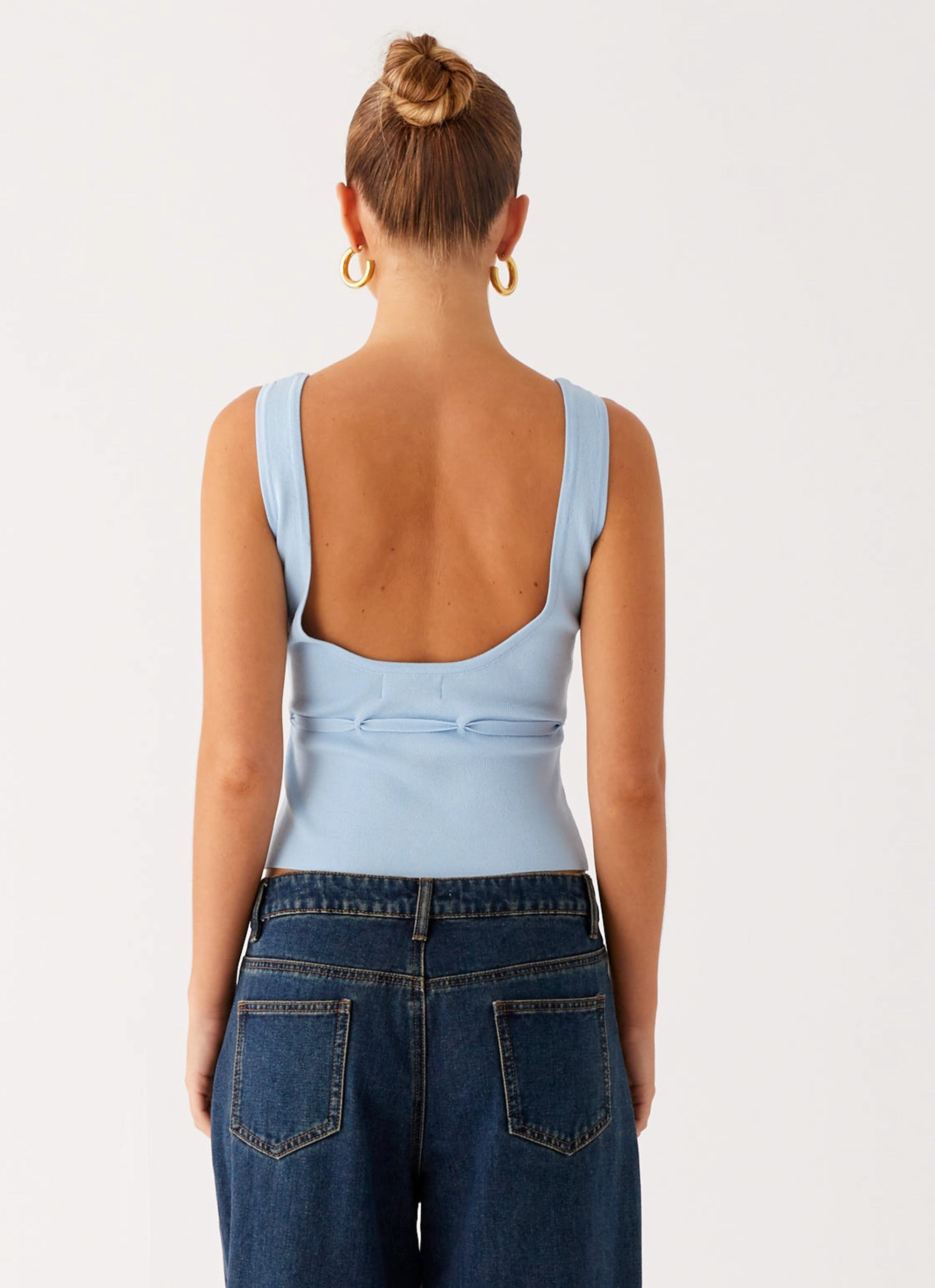 Ergonomic Shoulder Cut Macall Knit Tank - Blue