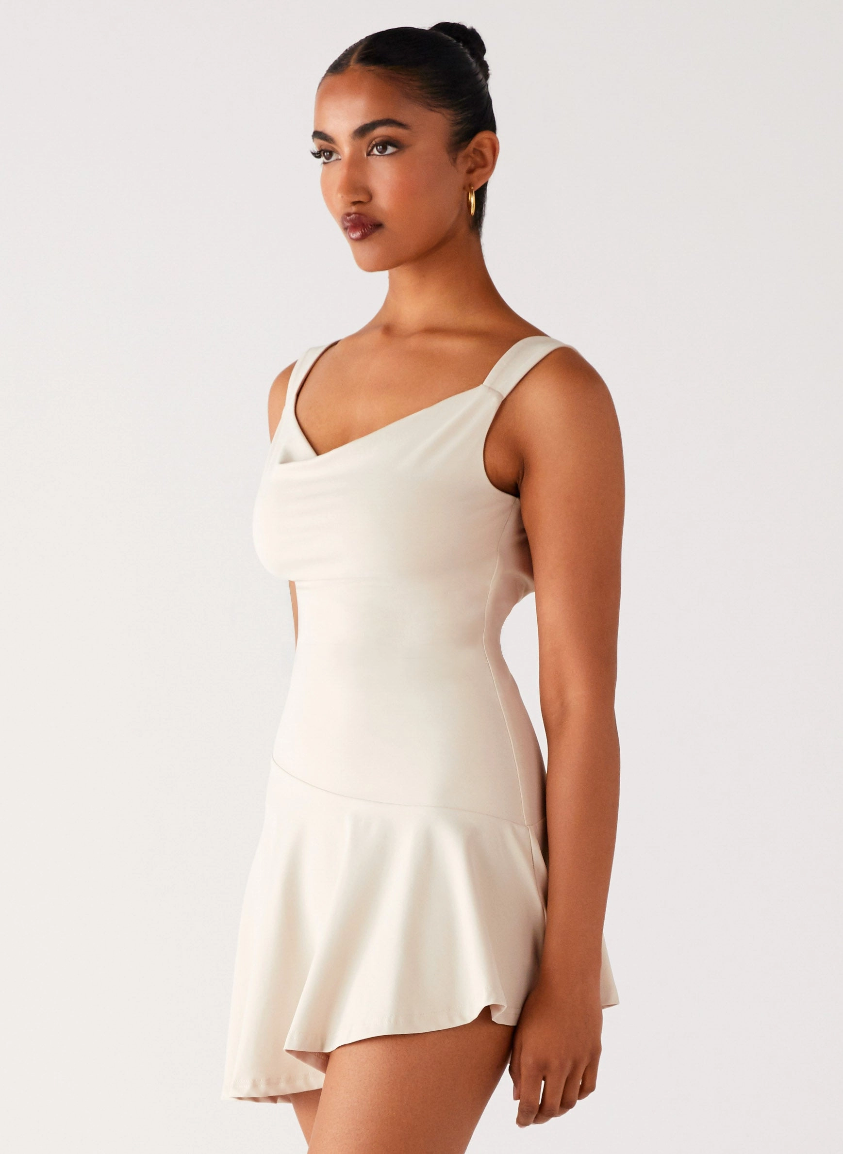 Shimmer-Finish Dune Whisper Mini Dress - Ivory